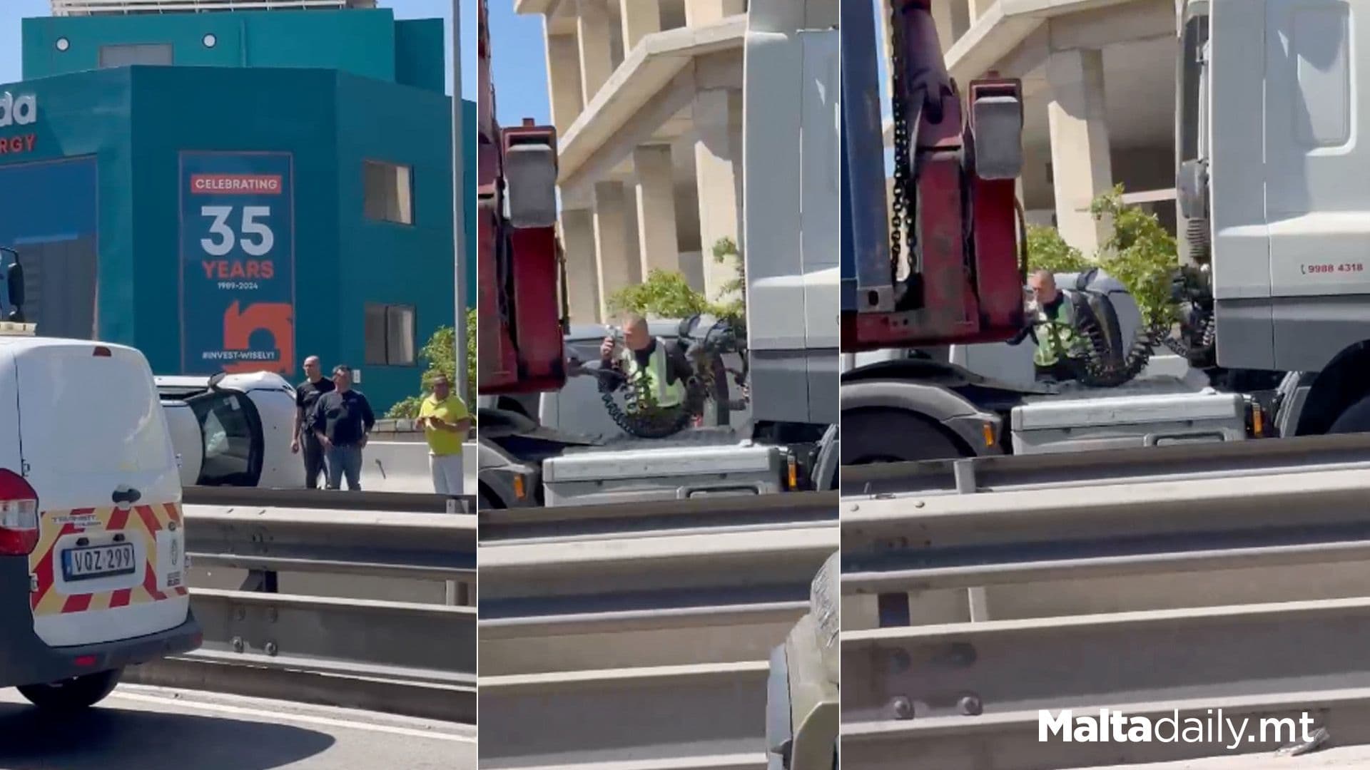 Heavy Traffic As Car Overturns In Marsa-Ħamrun Bypass