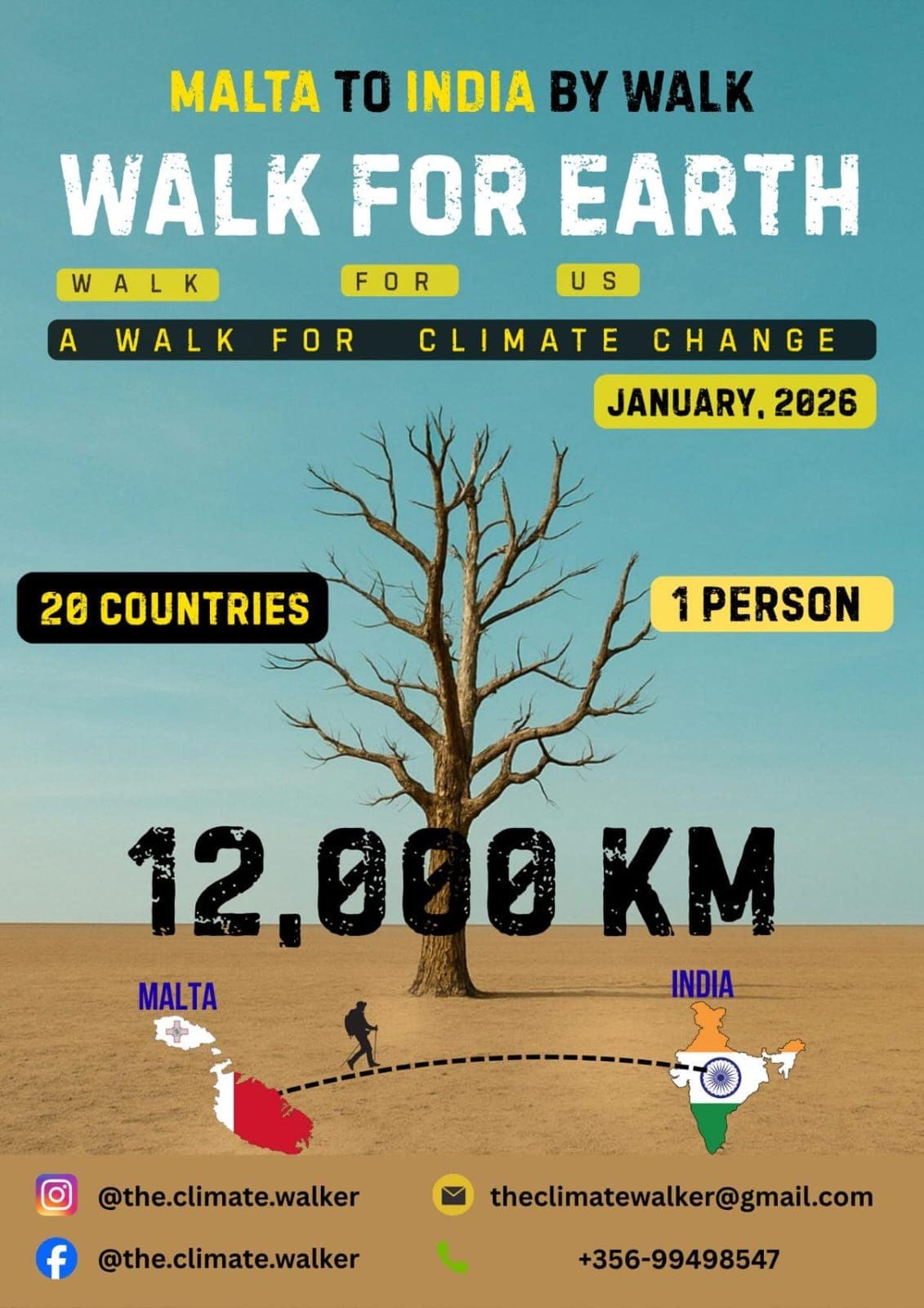 Jaydip To Walk From Malta To India For Climate Awareness