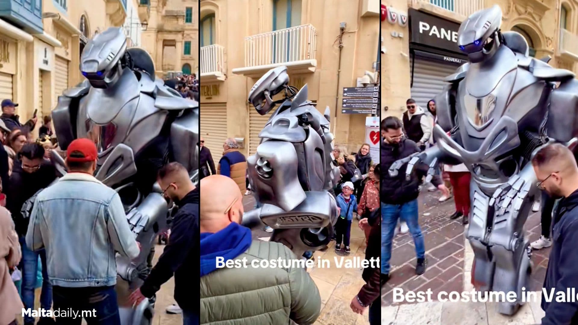 Giant Robot Walks Through Streets Of Valletta