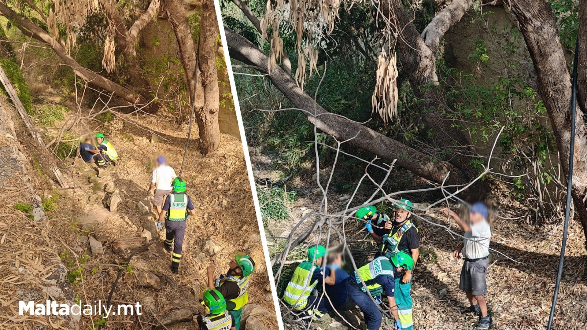 Two Individuals Rescued After Falling From RubbleWall into Field