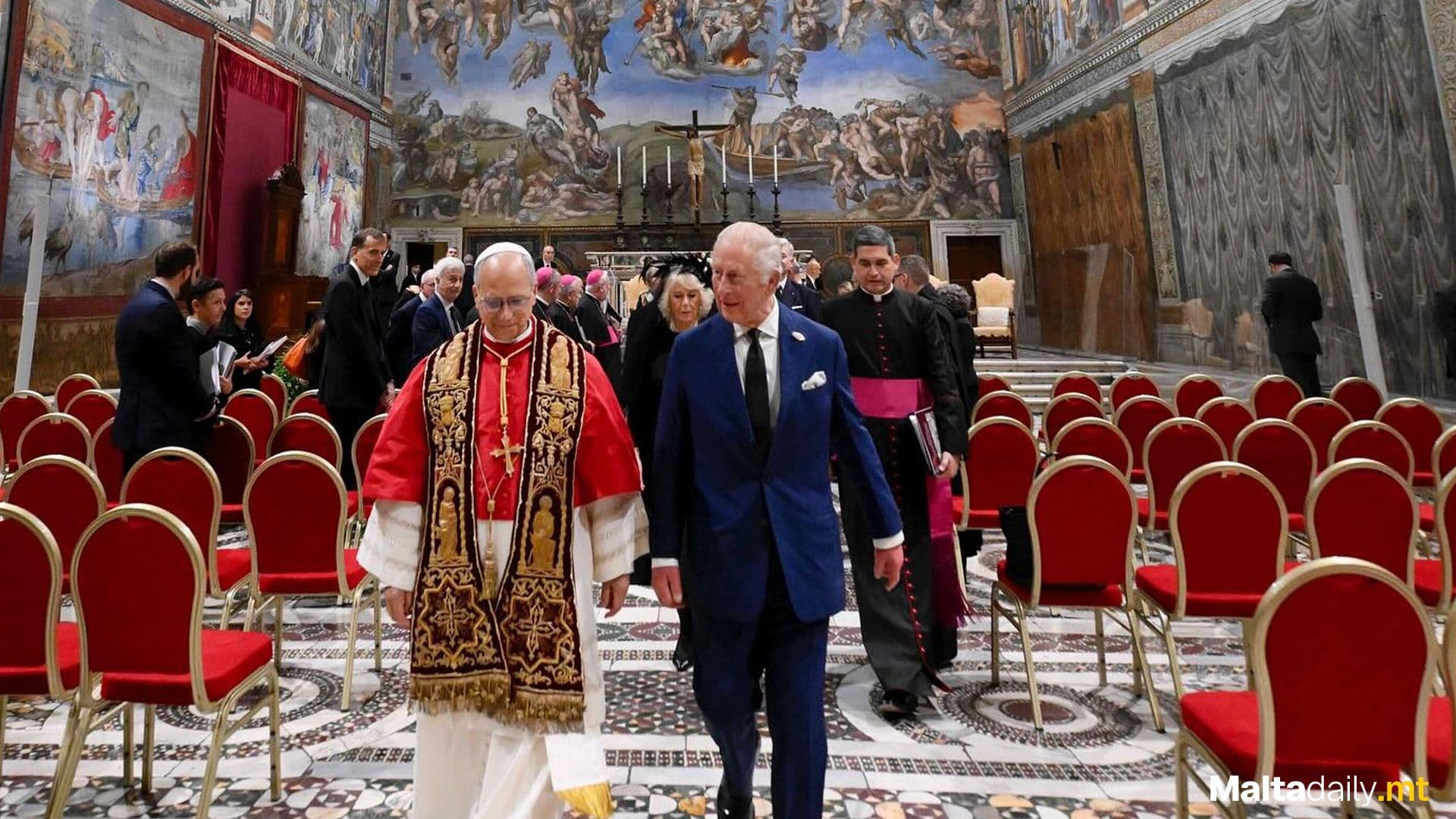 Pope & King Pray Together At Sistine Chapel