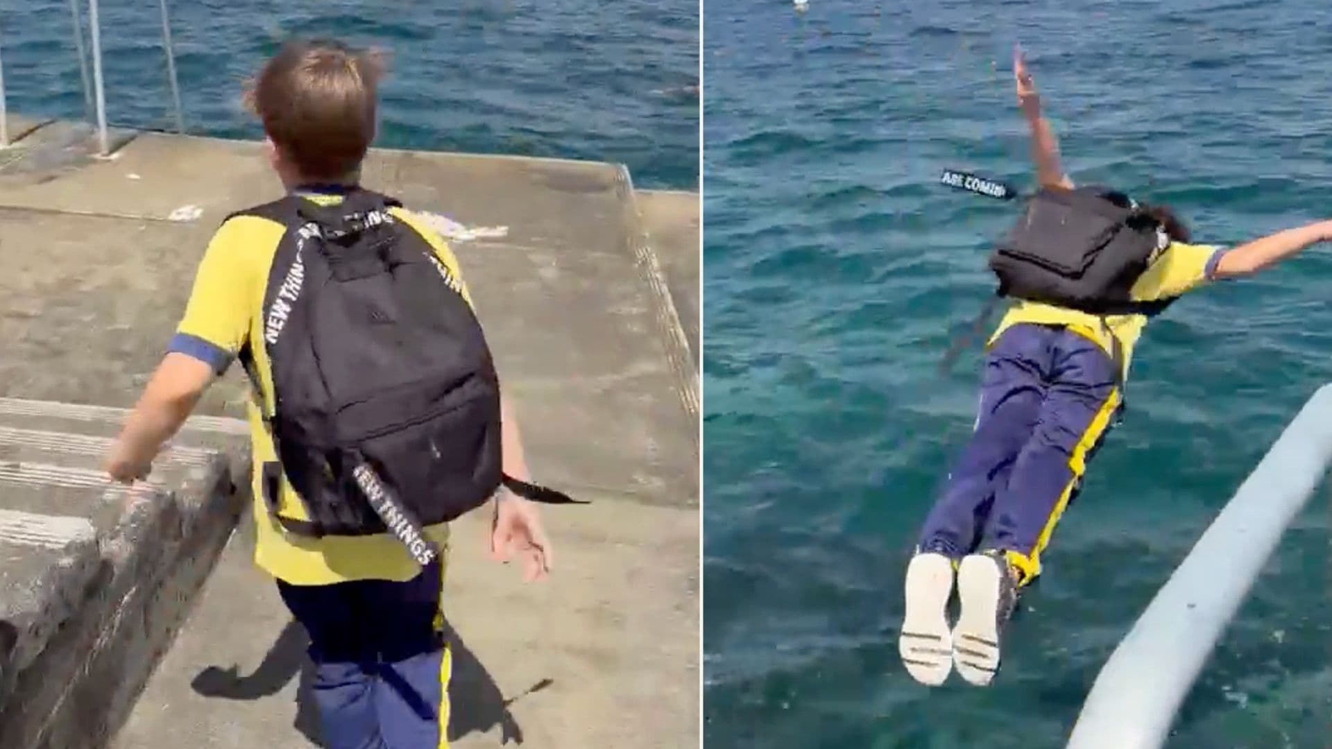 Student Goes Viral Jumping Into Local Sea With Uniform & Bag