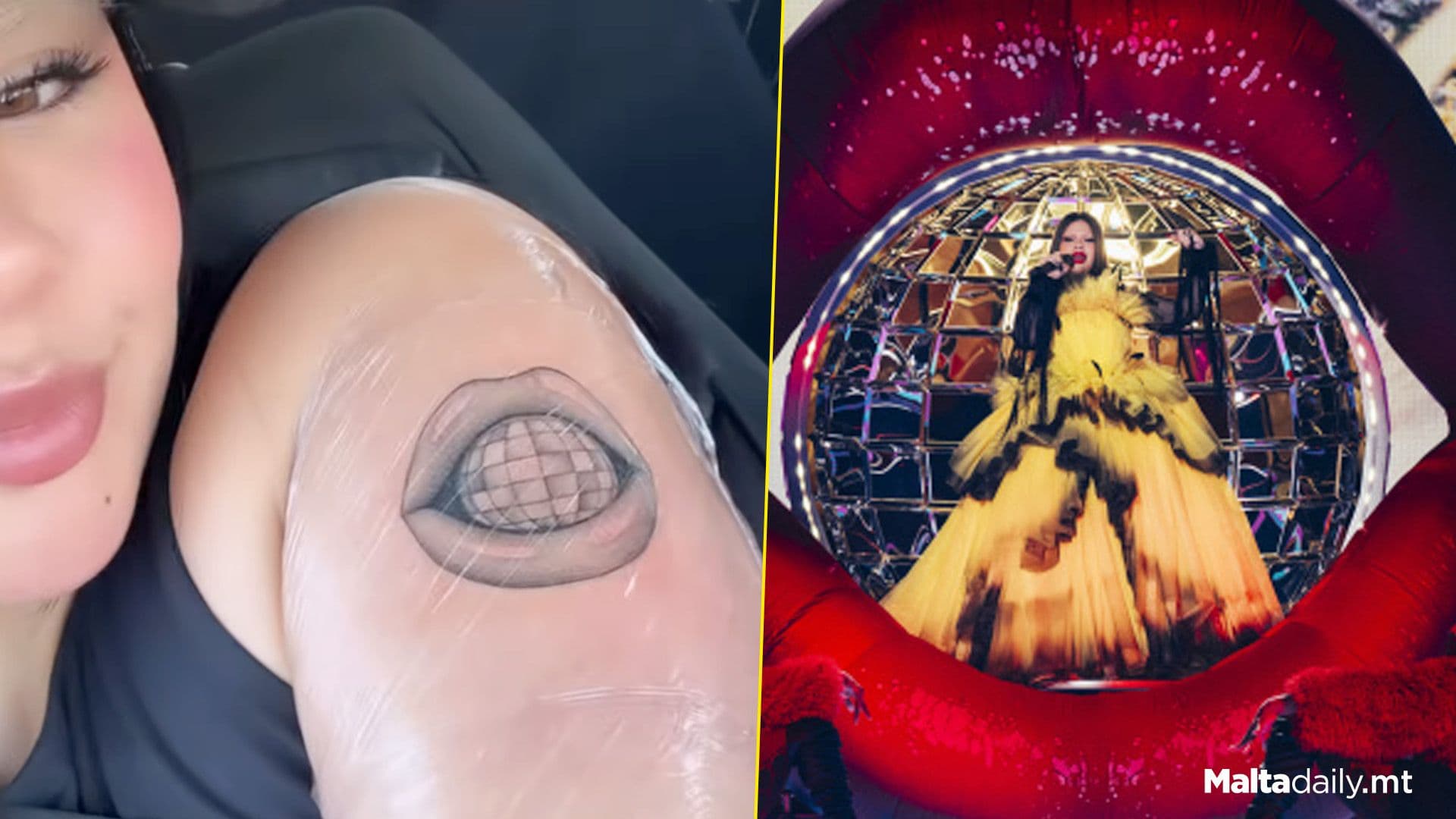 Miriana Conte Gets Eurovision Disco Ball Lip Prop Tattoo