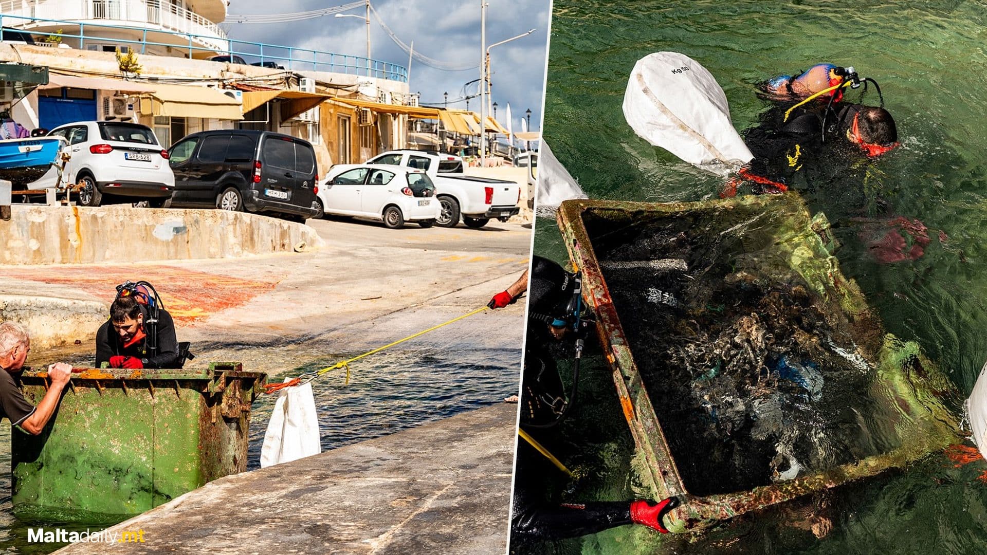 Sunken Wheelie Bin Retrieved From Xemxija Bay