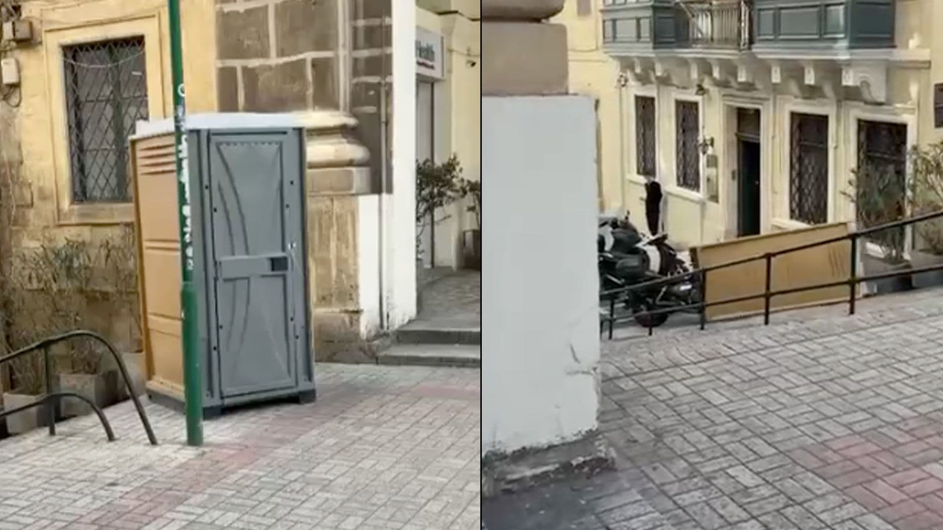 Strong Winds Push Portable Toilet Down Staircase