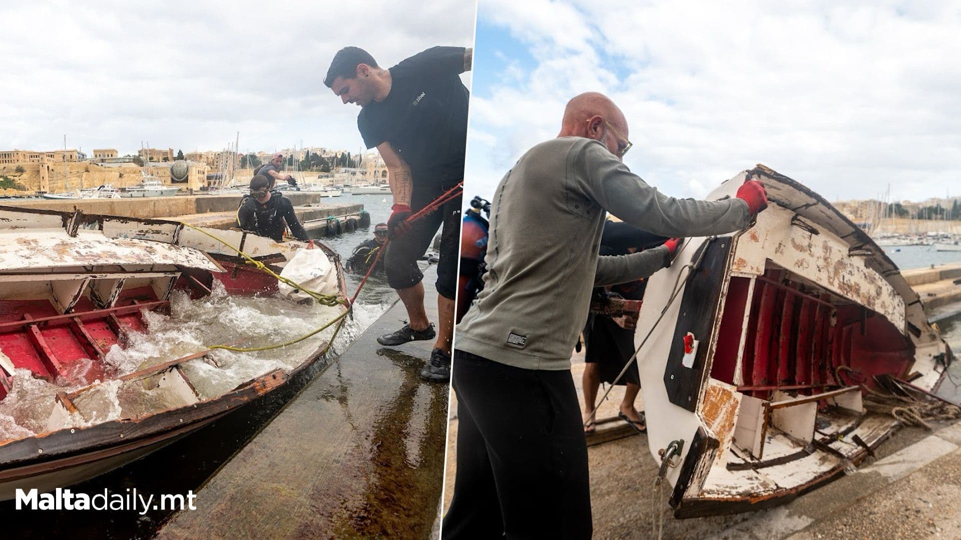 Żibel Pulls Up Massive 356kg Boat From Kalkara Waters