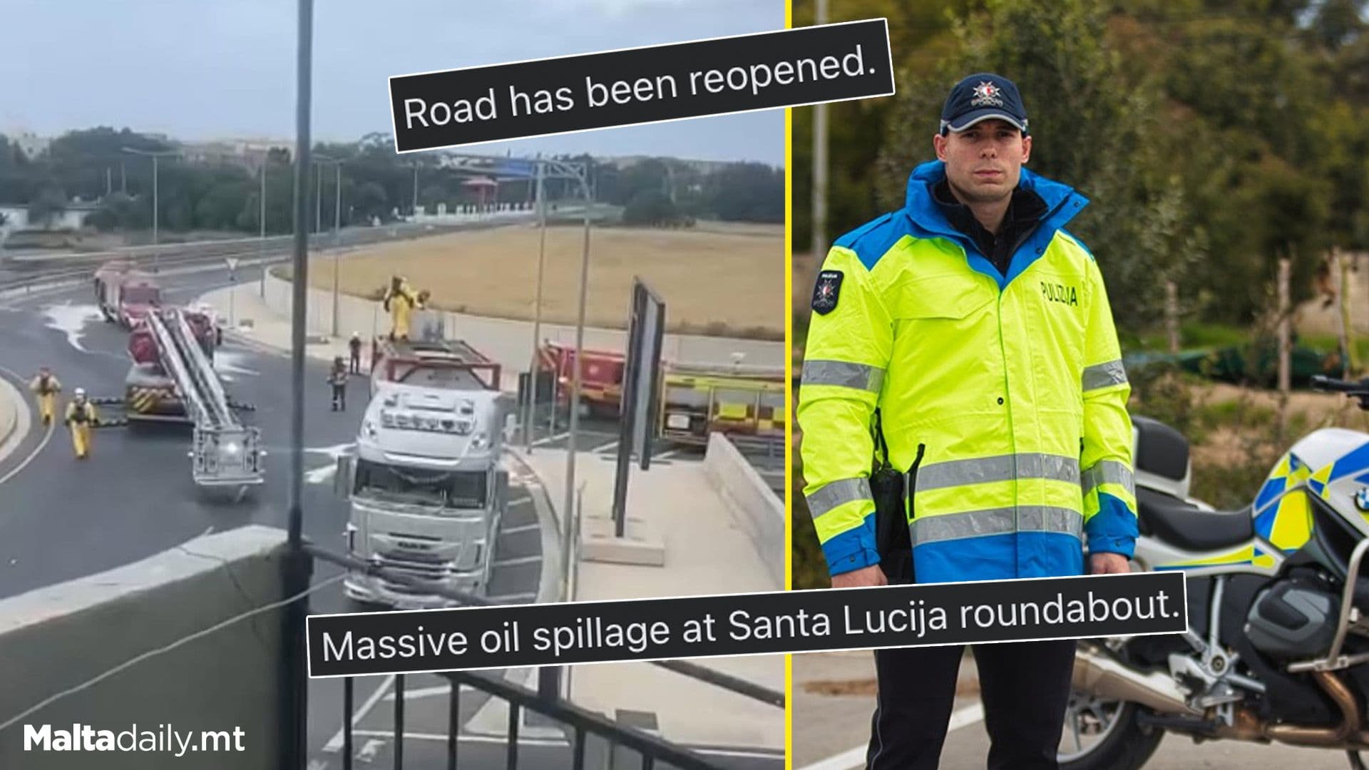 Santa Lucija Roundabout Reopened After Massive Oil Spill