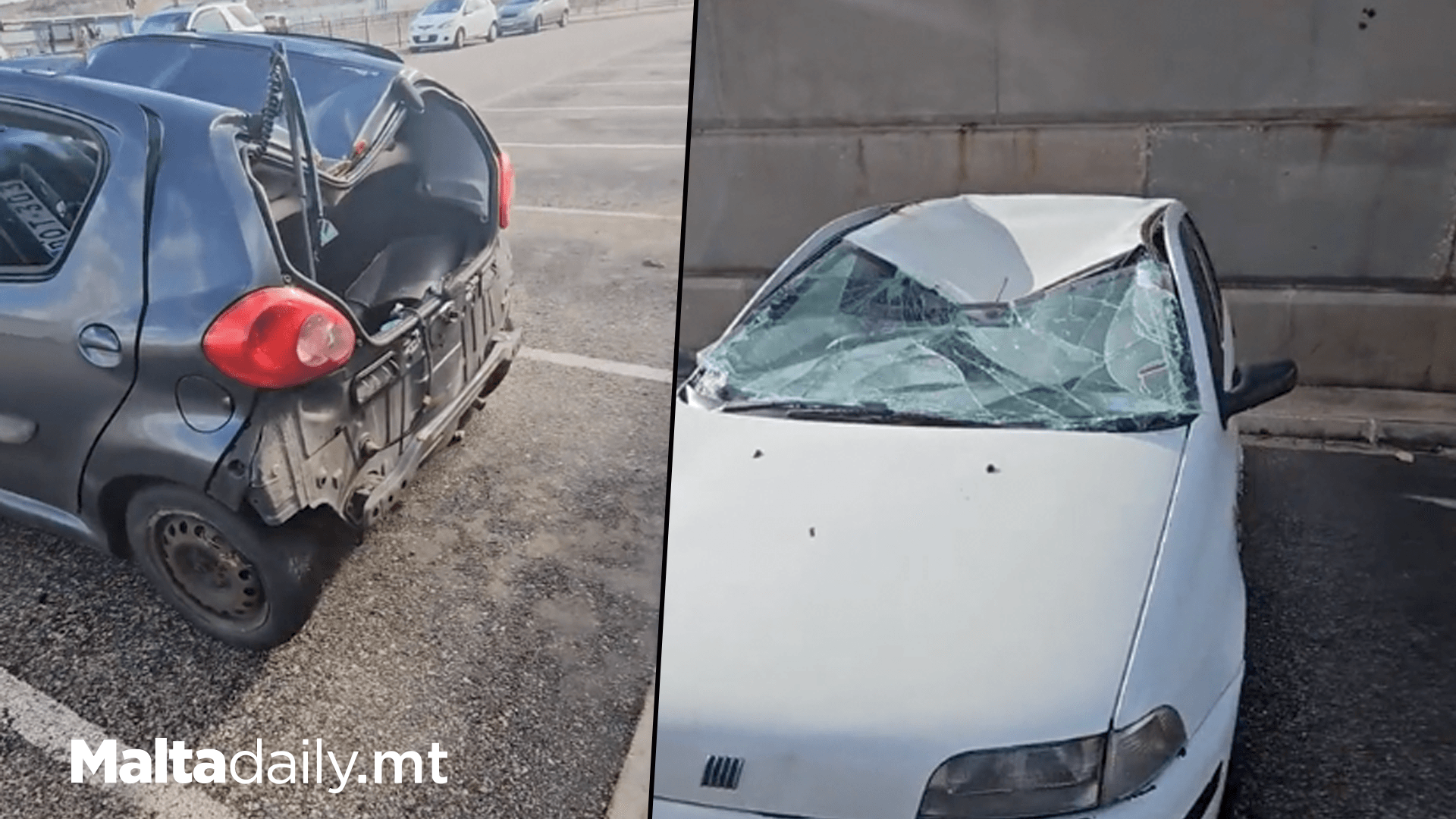 Damage Caused To Cars & Barriers By Weekend Storm