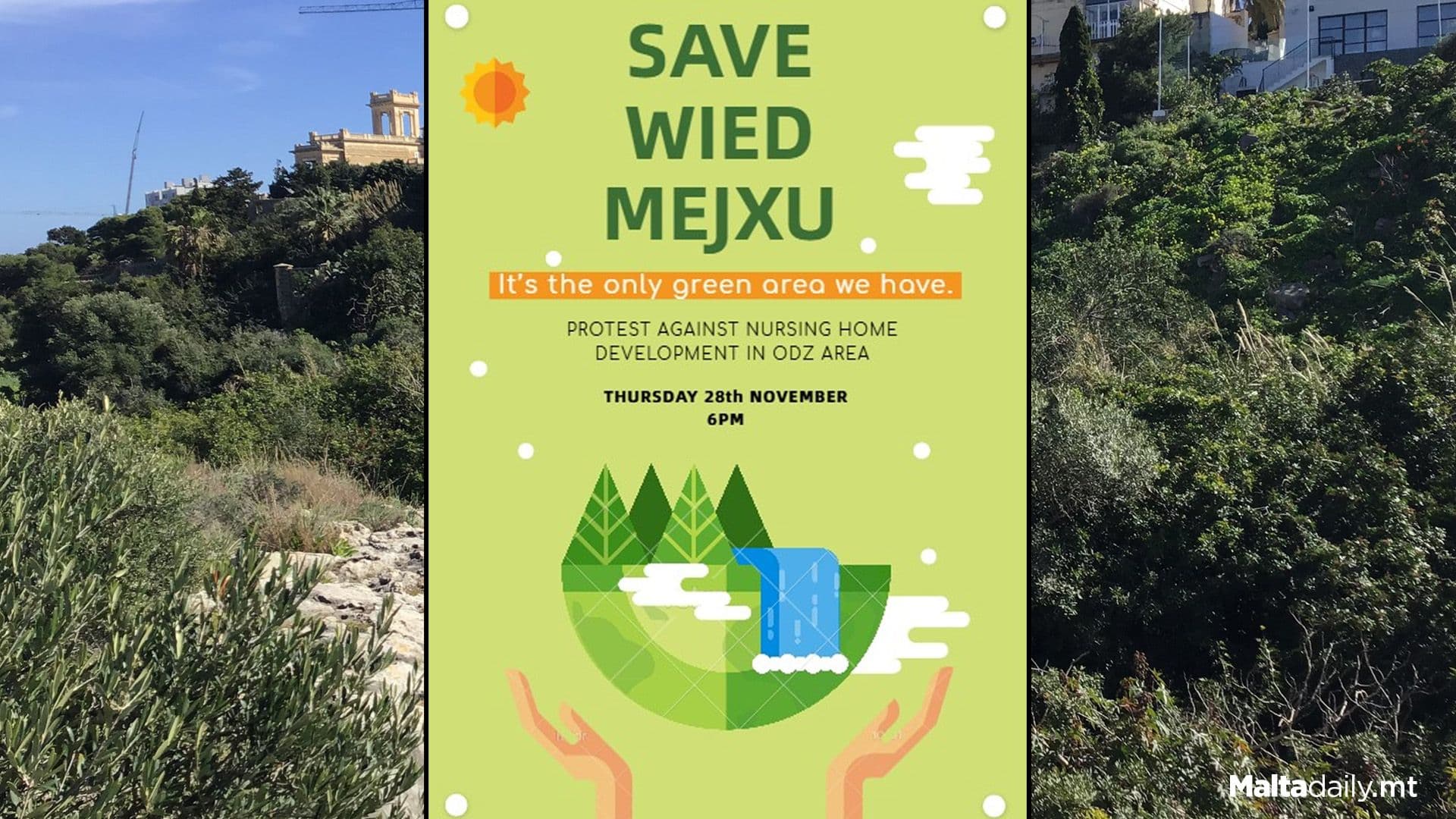 ‘Save Wied Mejxu’: Protest Against Nursing Home Development Today