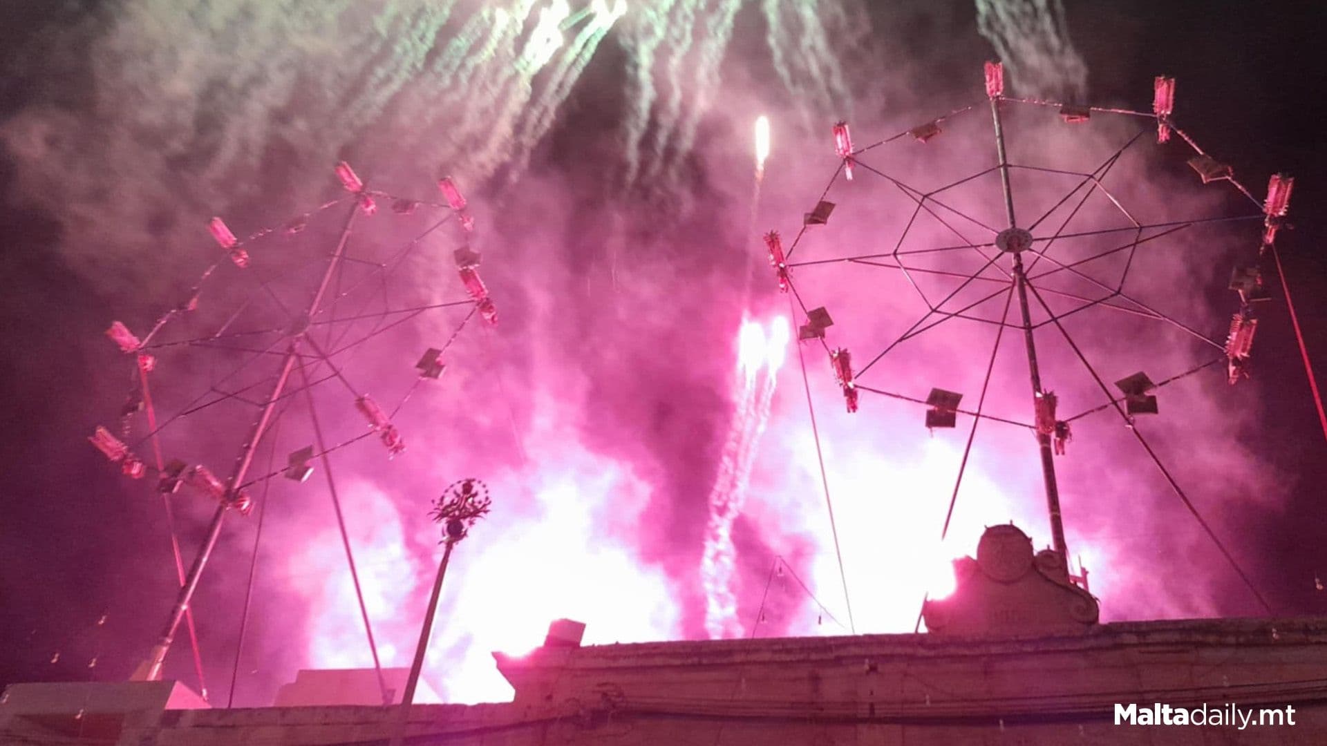 Record For Two largest Firework Wheels On Gozo Rooftops