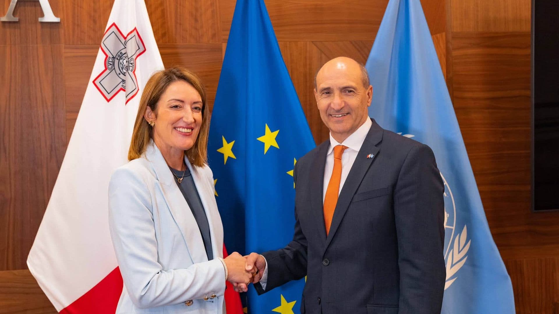 Minister For Foreign And European Affairs Chris Fearne Meets EP President Roberta Metsola