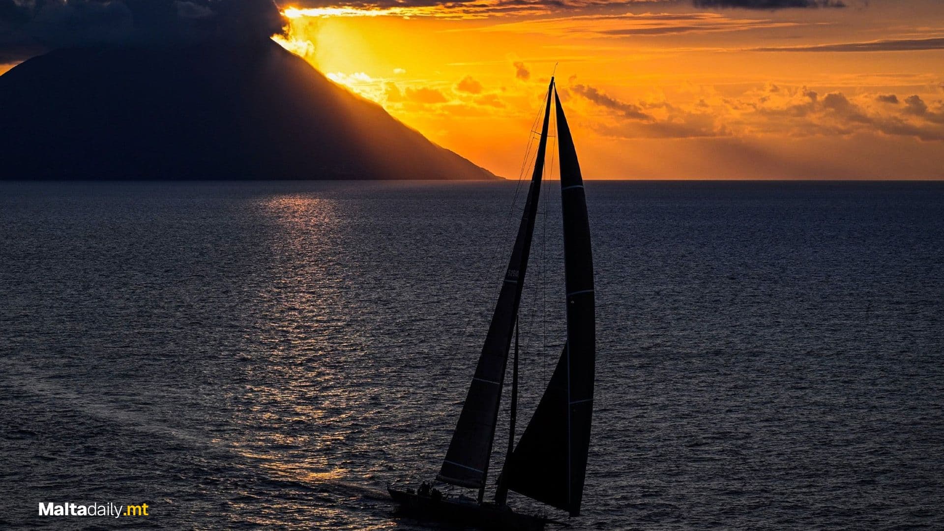 Rolex Middle Sea Races Sailing Past Stromboli Volcano