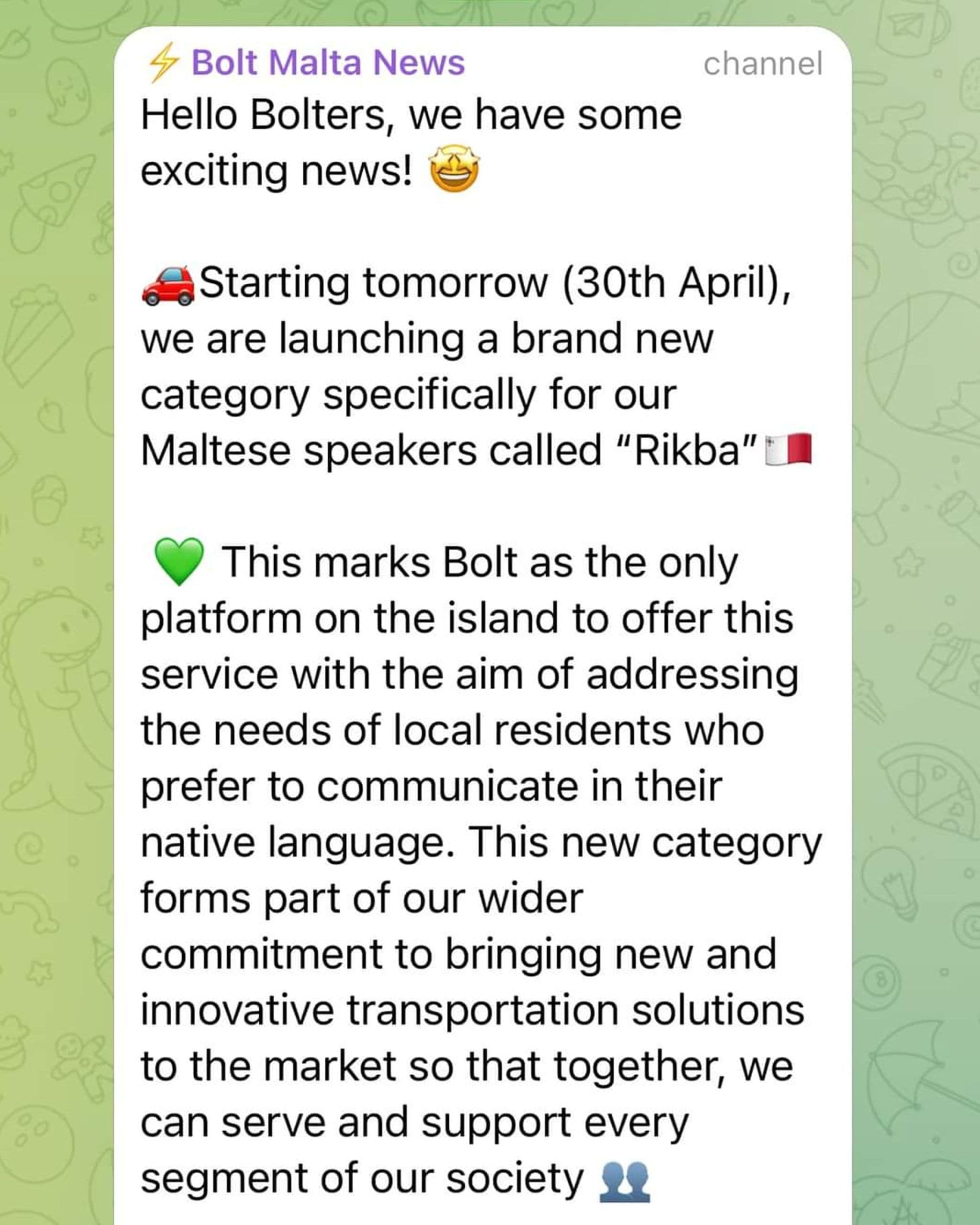 Bolt To Introduce Maltese Speaking Driver Option