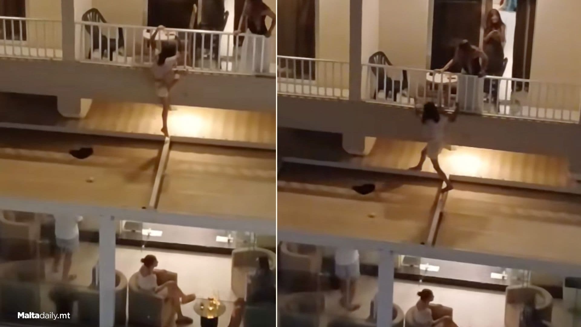 Woman Skips Over Local Balcony Guardrails Onto Roof