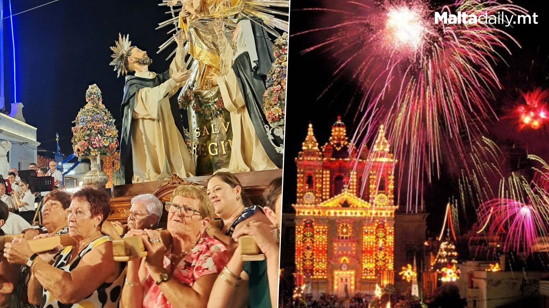 Women Carry Iconic Statue of Our Lady Of Pompeii At Marsaxlokk Festa