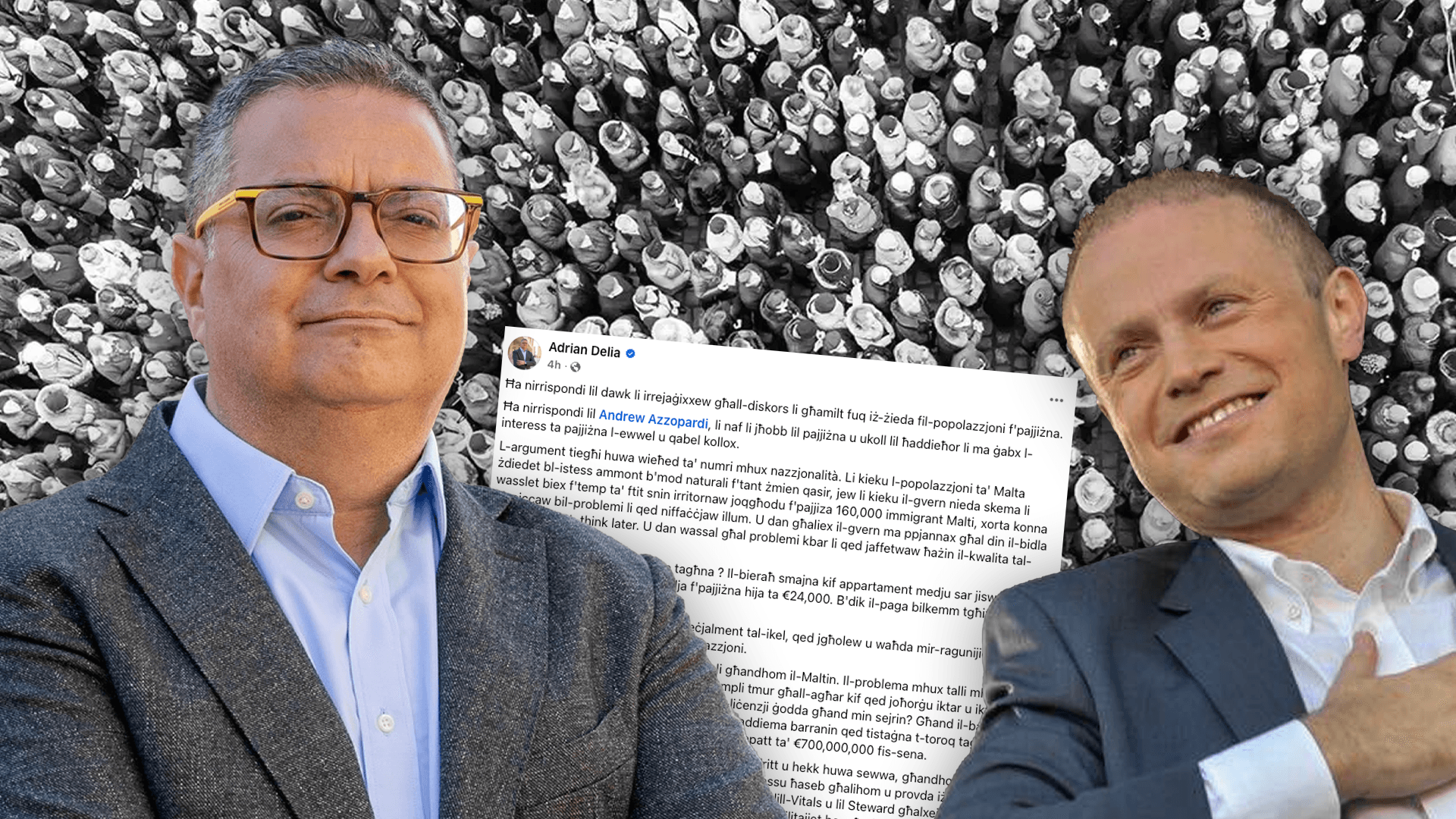 Adrian Delia Responds to Joseph Muscat on Population Concerns