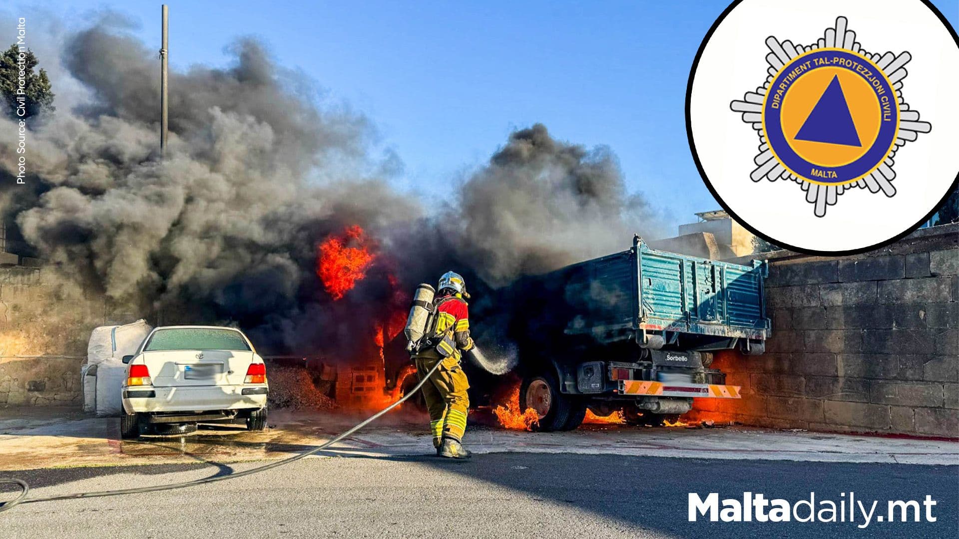 Civil Protection Malta Contains Car Blaze In St Julian’s
