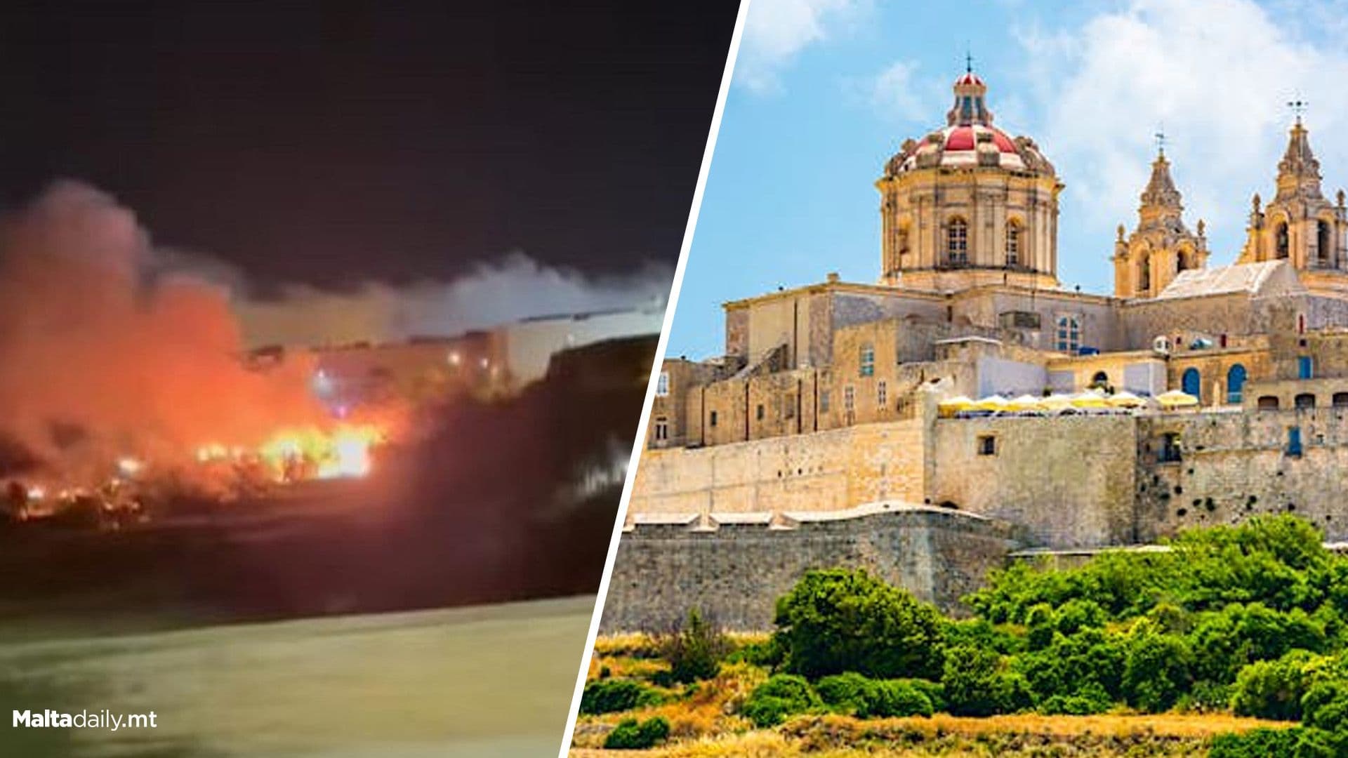 Fire Erupts Close To Mdina After a Fireworks Show