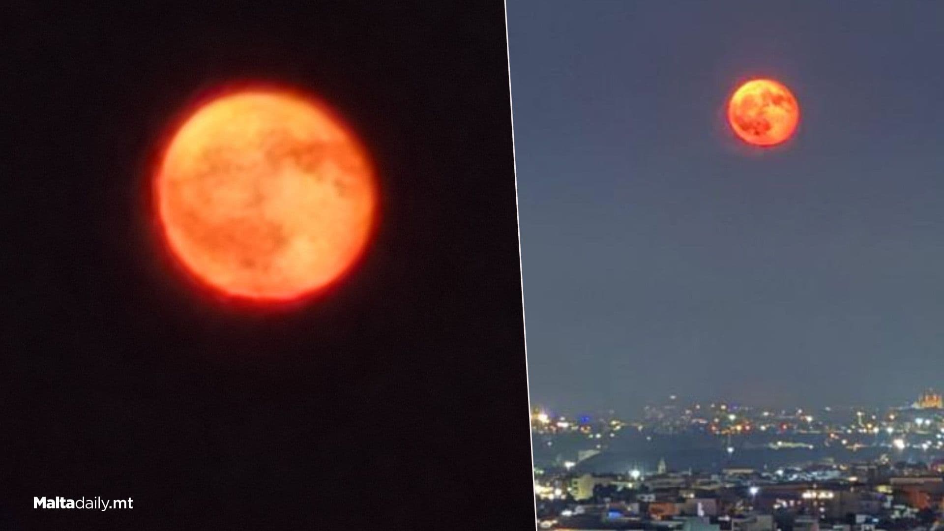 Bright Orange Sturgeon Moon Over Malta