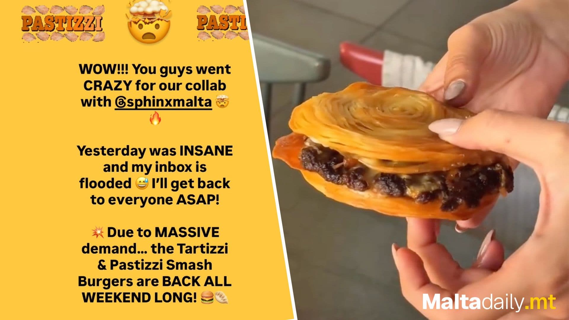 Danny’s x Sphinx announce They Will Extend The Pastizzi Smash Burgers All Weekend Long