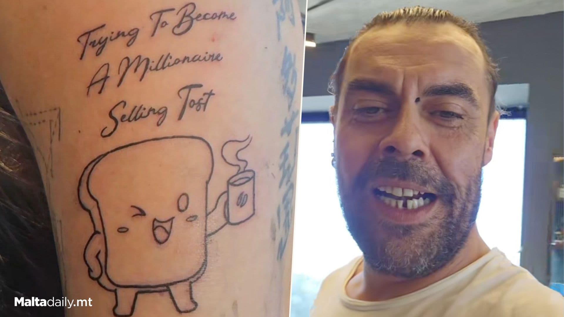 Mr Sofrito Gets ‘Trying To Become A Millionaire Selling Tost’ Tattoo