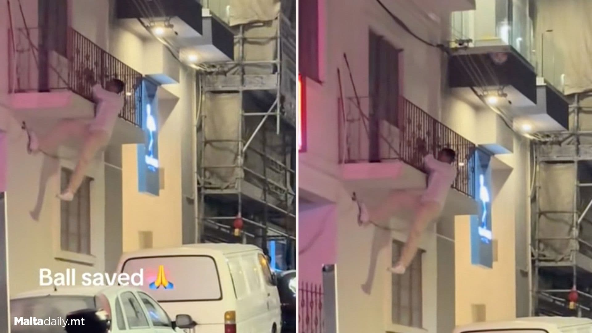 Man Dangles Off Local Balcony To Get Ball