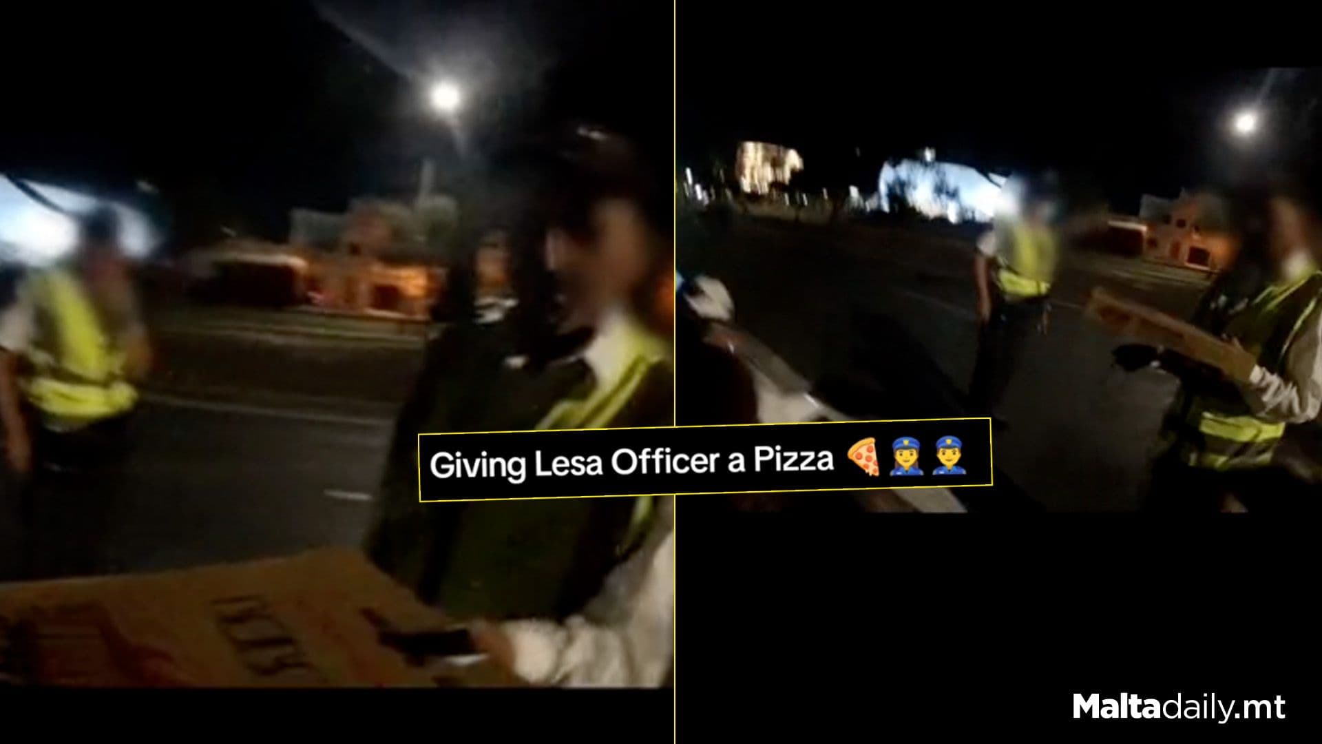 Food Courier Gifts Pizza To LESA Officer