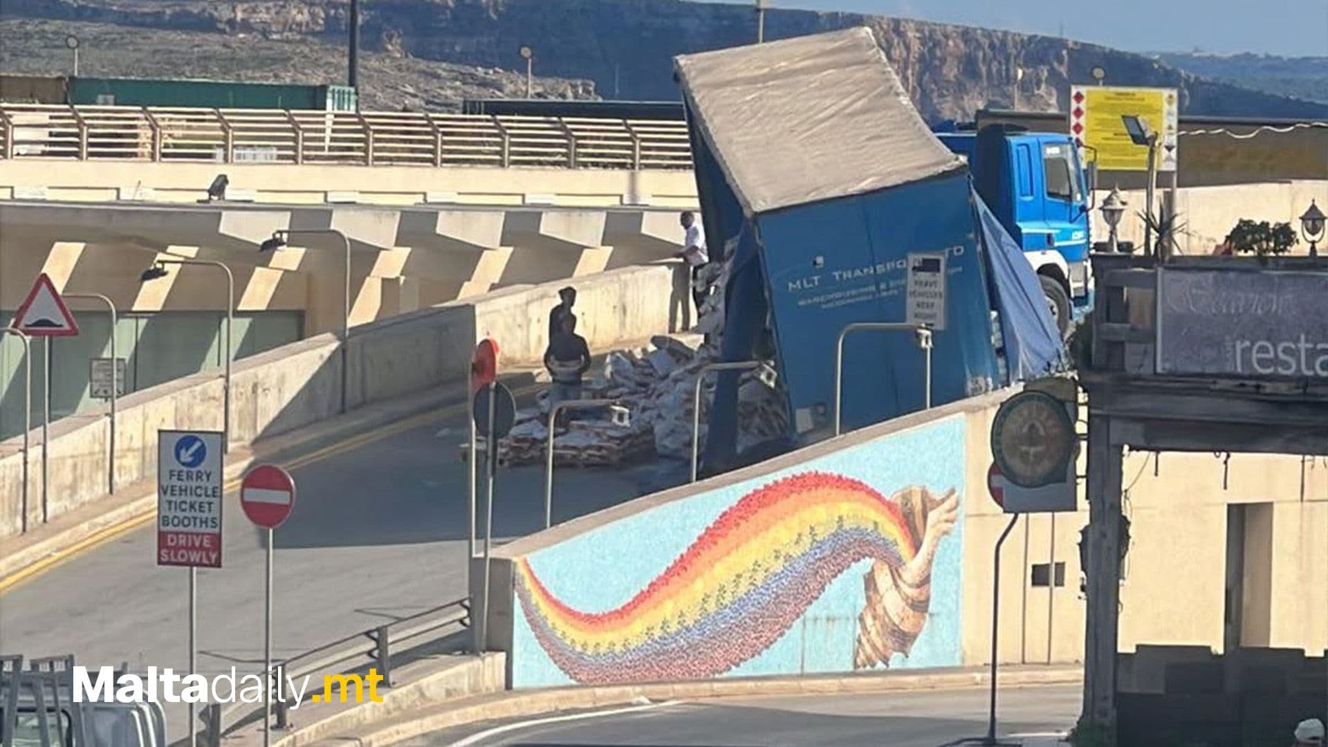 Cargo Falls Off truck At Mġarr’s Gozo Ferry Ticket Booths