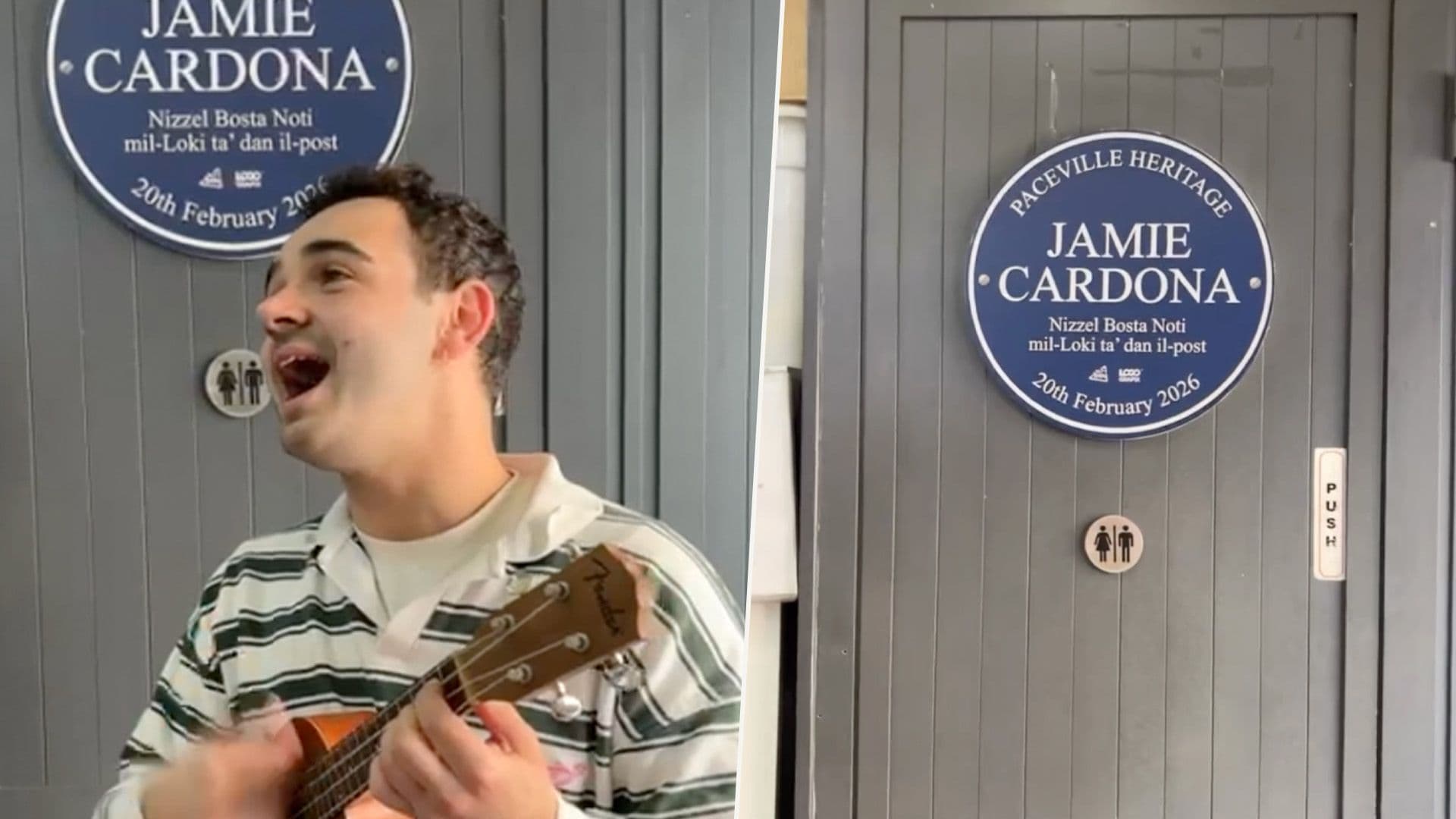 Jamie Cardona Plaque Set Up On Big G's Toilet In Honour Of Show