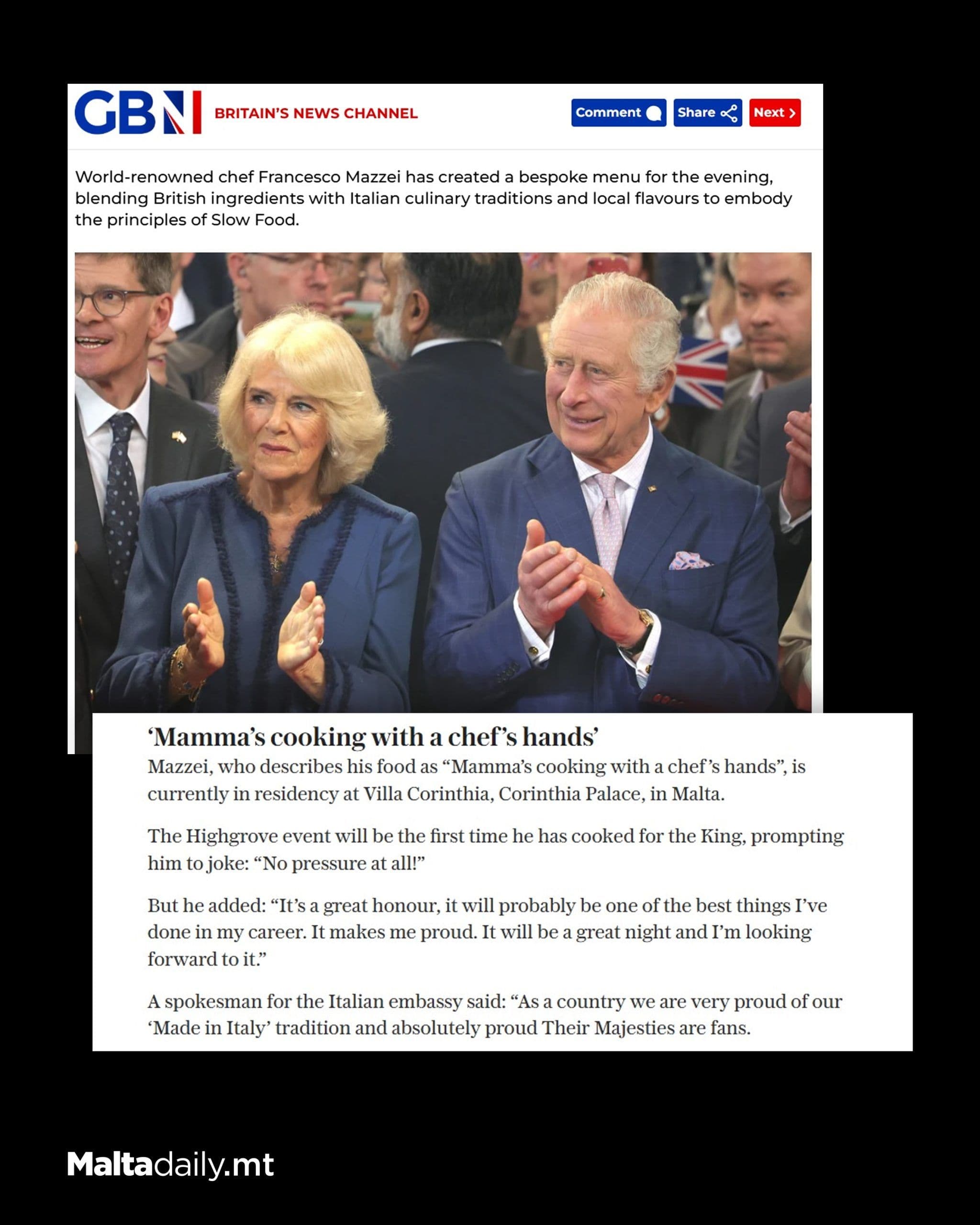 Villa Corinthia’s Francesco Mazzei Joins Stanley Tucci to Cook for King Charles & Queen Camilla