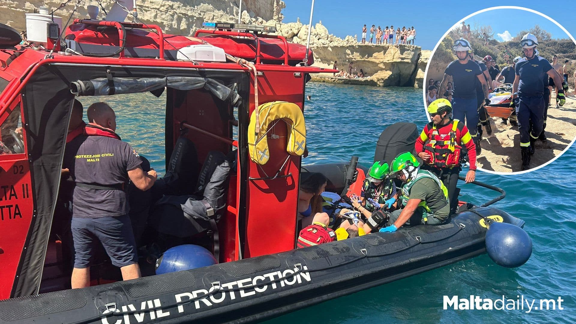 Injured Swimmer Rescued By Civil Protection Malta At St Peter’s Pool