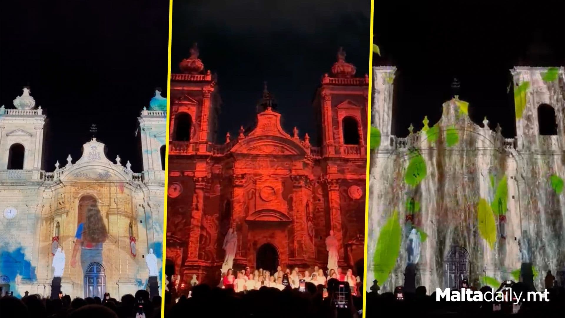 Laser Show Projections On Xaghra Basilica, Gozo