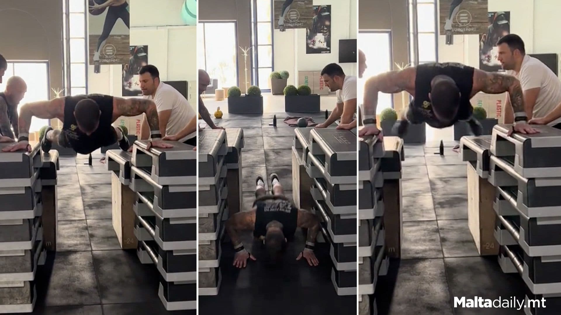 Local Trainer Performs 2 Plyo Pushups On 5 Steppers