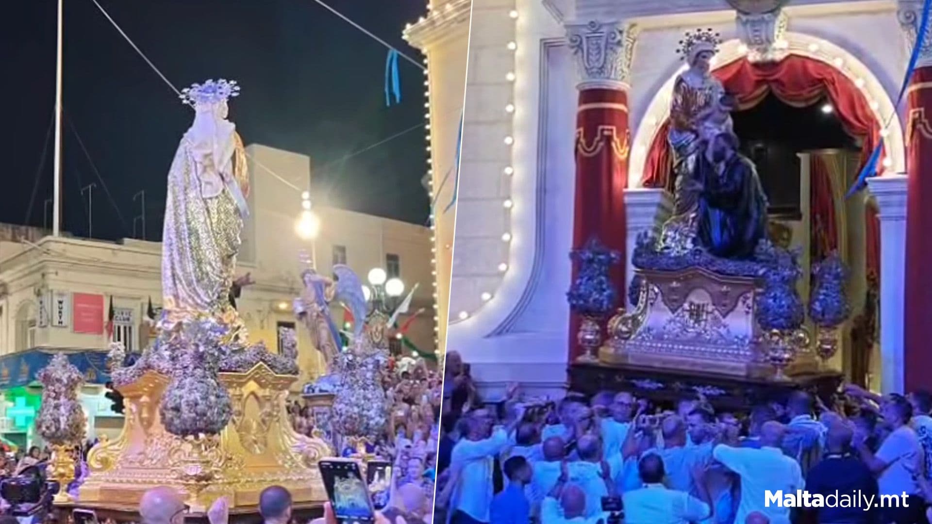 Traditional Running Up Church Steps With San Gejtanu Statue