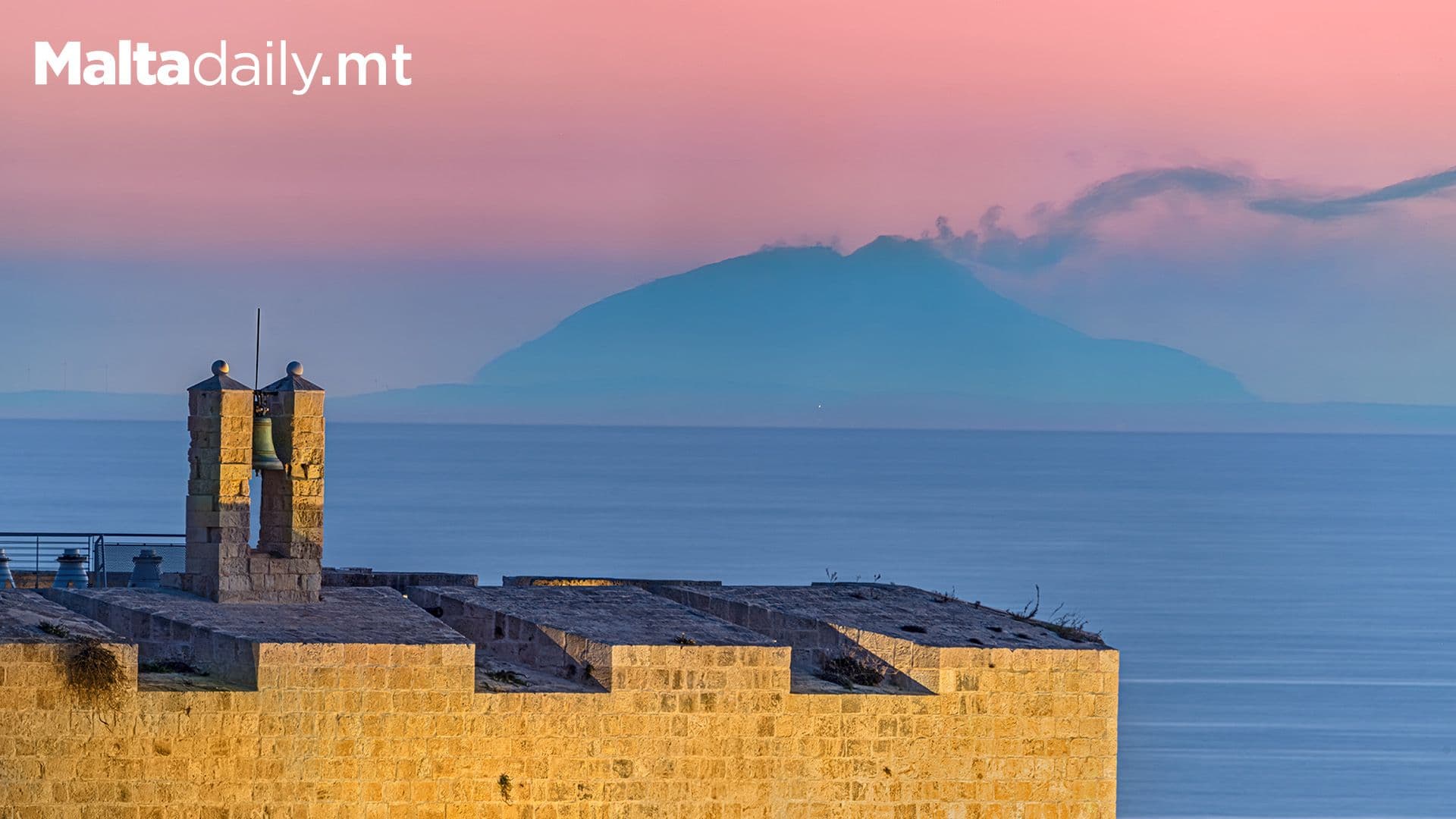 Mount Etna Photographed Behind For St Angelo In Malta