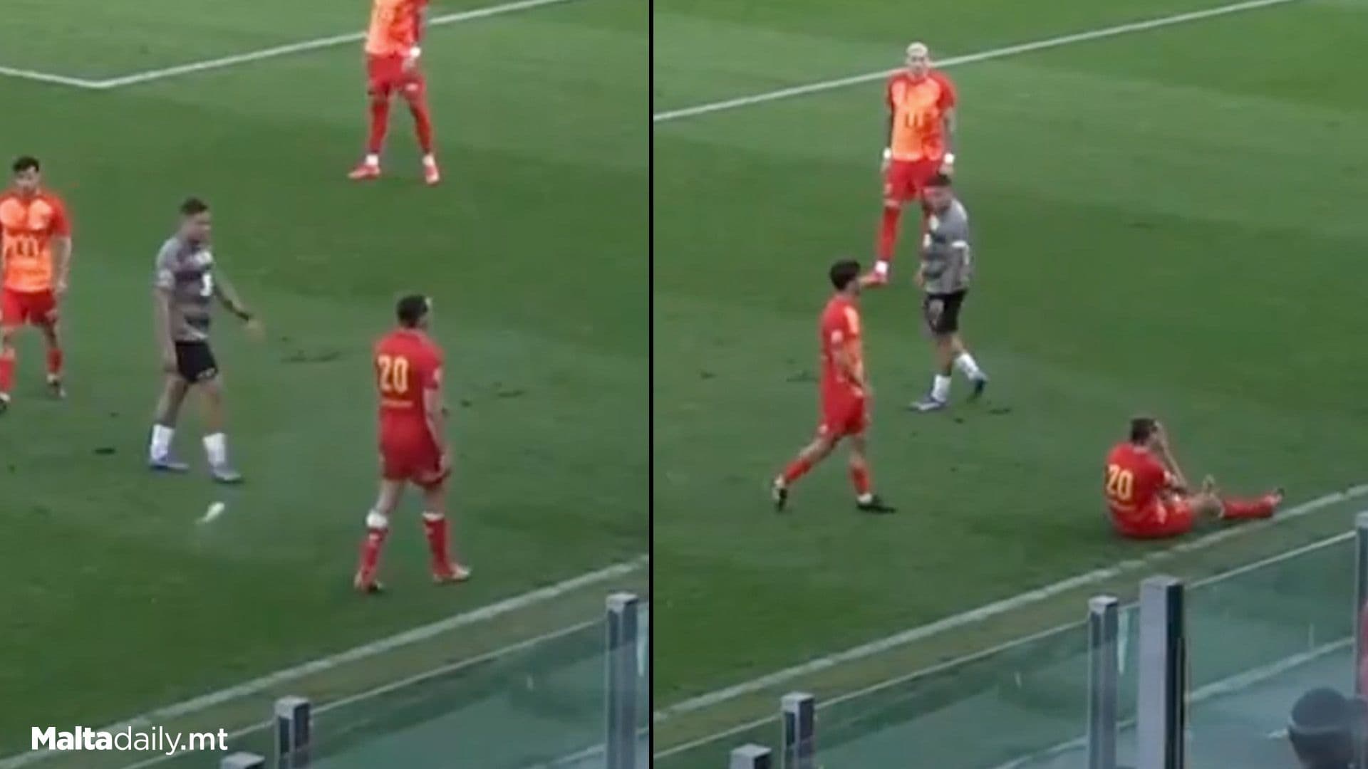 Alex Satariano Hit By Cups Thrown During Goalless Match