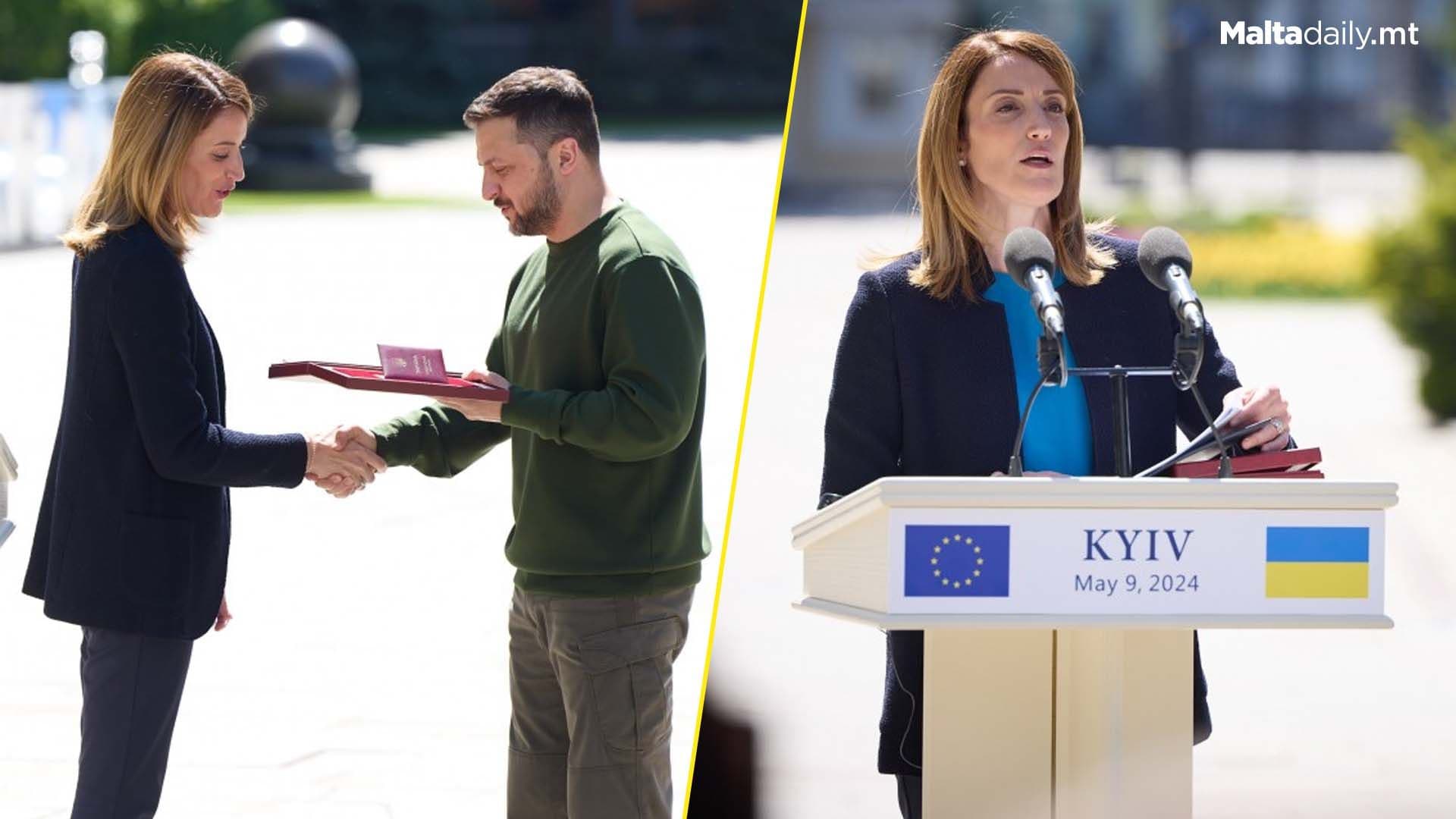 Air Raid Sirens Take Over Roberta Metsola and Volodymyr Zelensky Press Conference