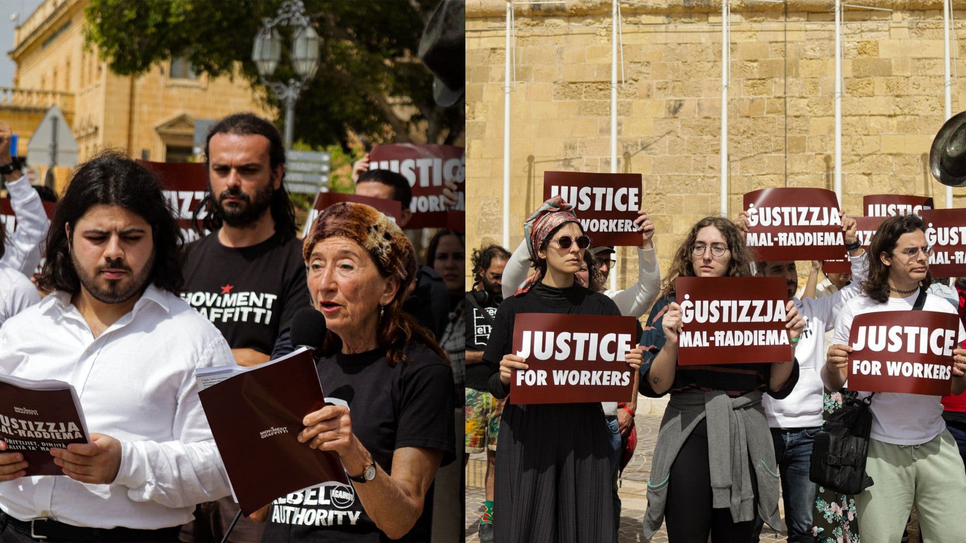 Dom Mintoff’s Daughter Joins Moviment Graffitti in Workers’ Day Protest