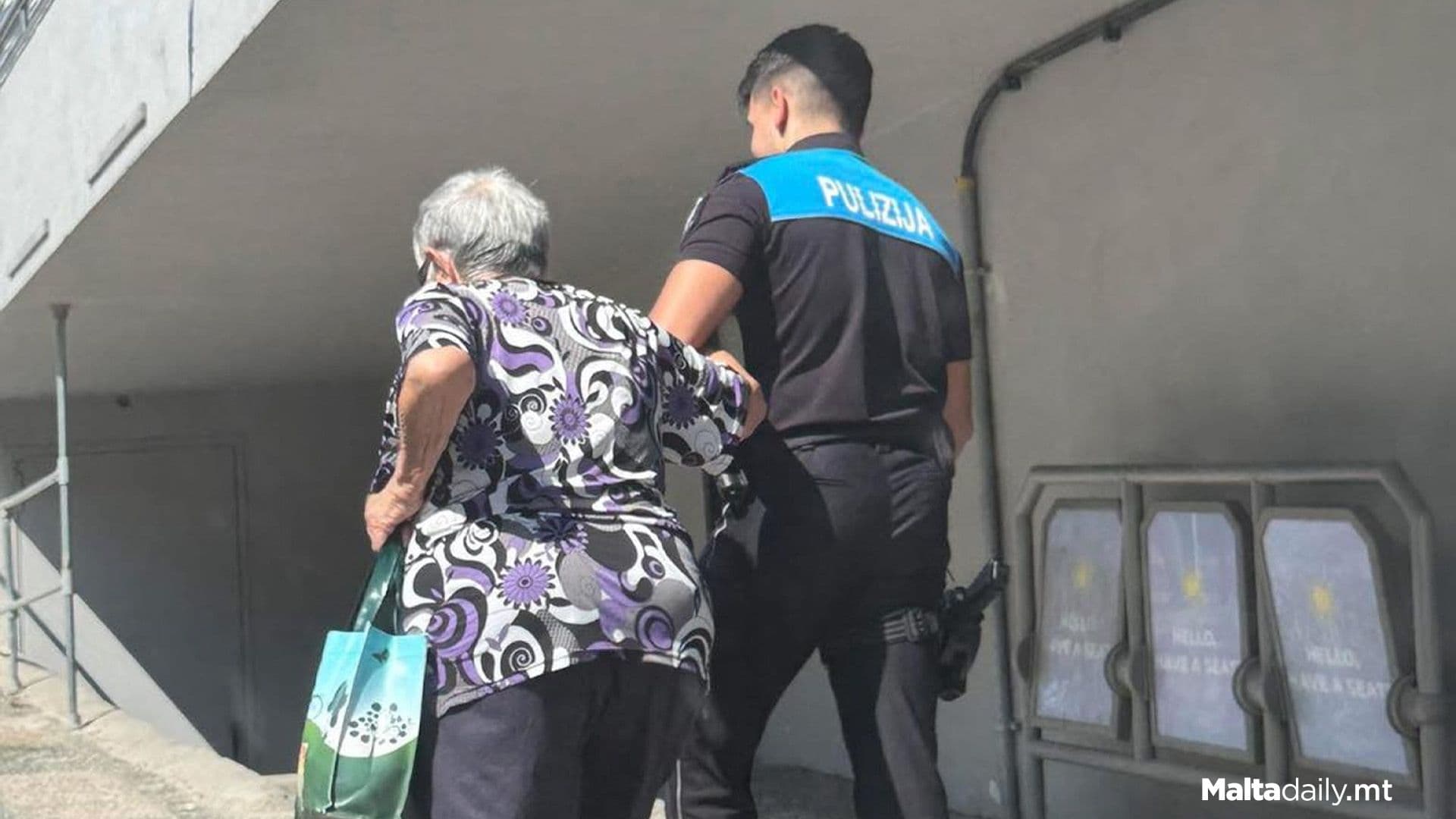 Police Officer Praised For Helping Old Woman To Walk