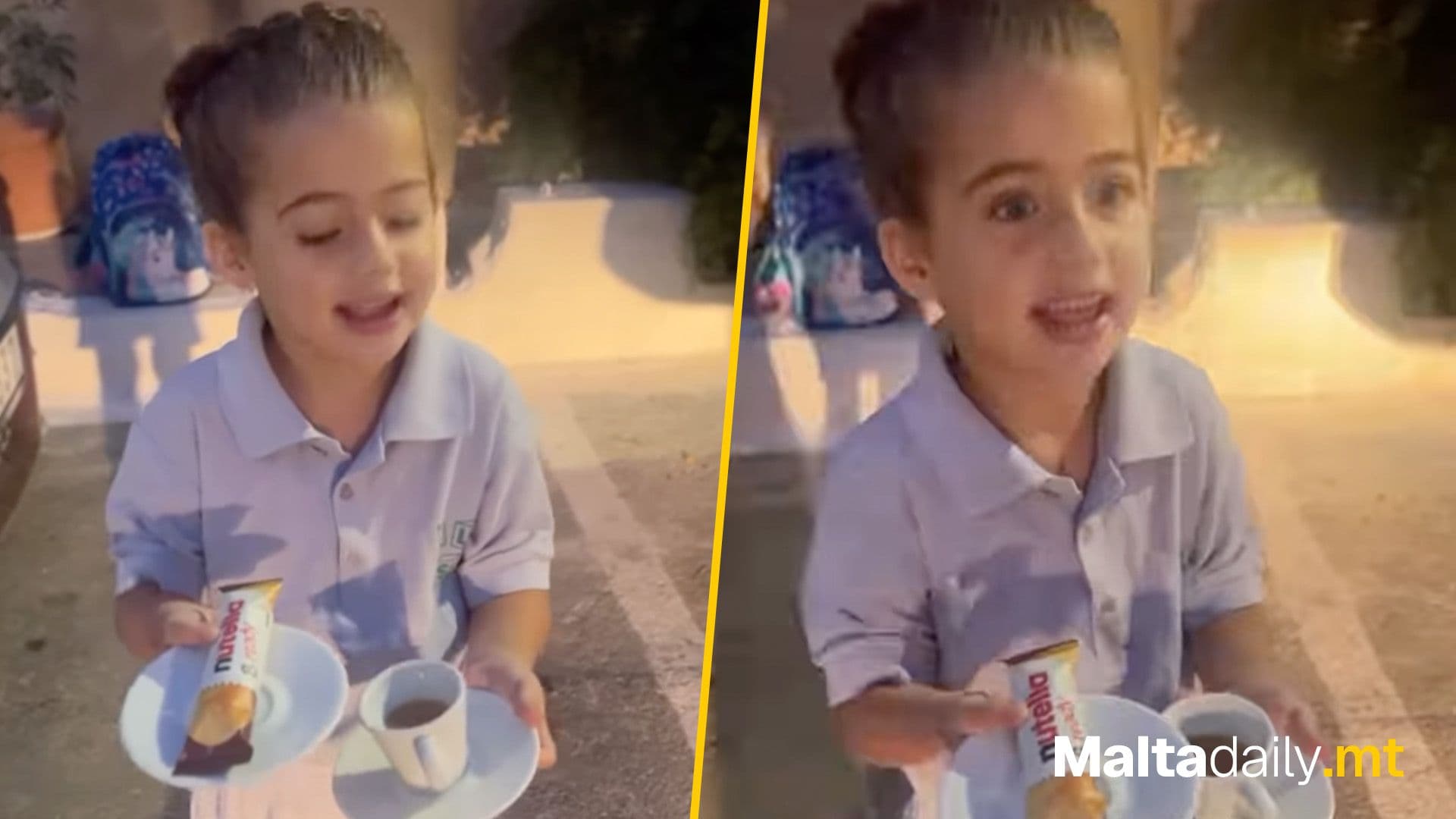 Young girl Prepares Espresso And Snack For Her School Driver