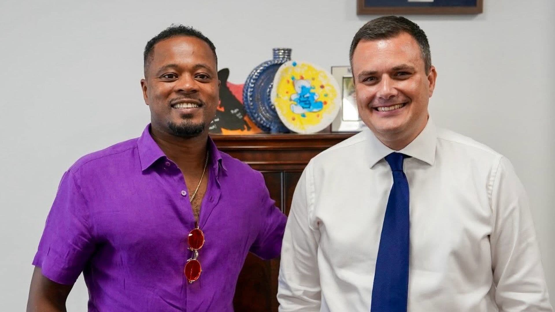 SPORTS MINISTER BYRON CAMILLERI MEETS FRENCH FOOTBALL LEGEND PATRICE EVRA