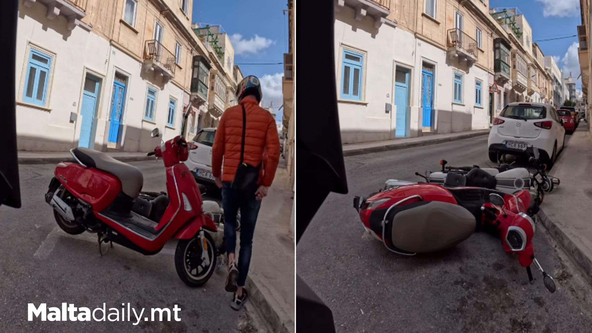 Local Motorcyclist Stops To Pick Up Toppled Bikes Off Road