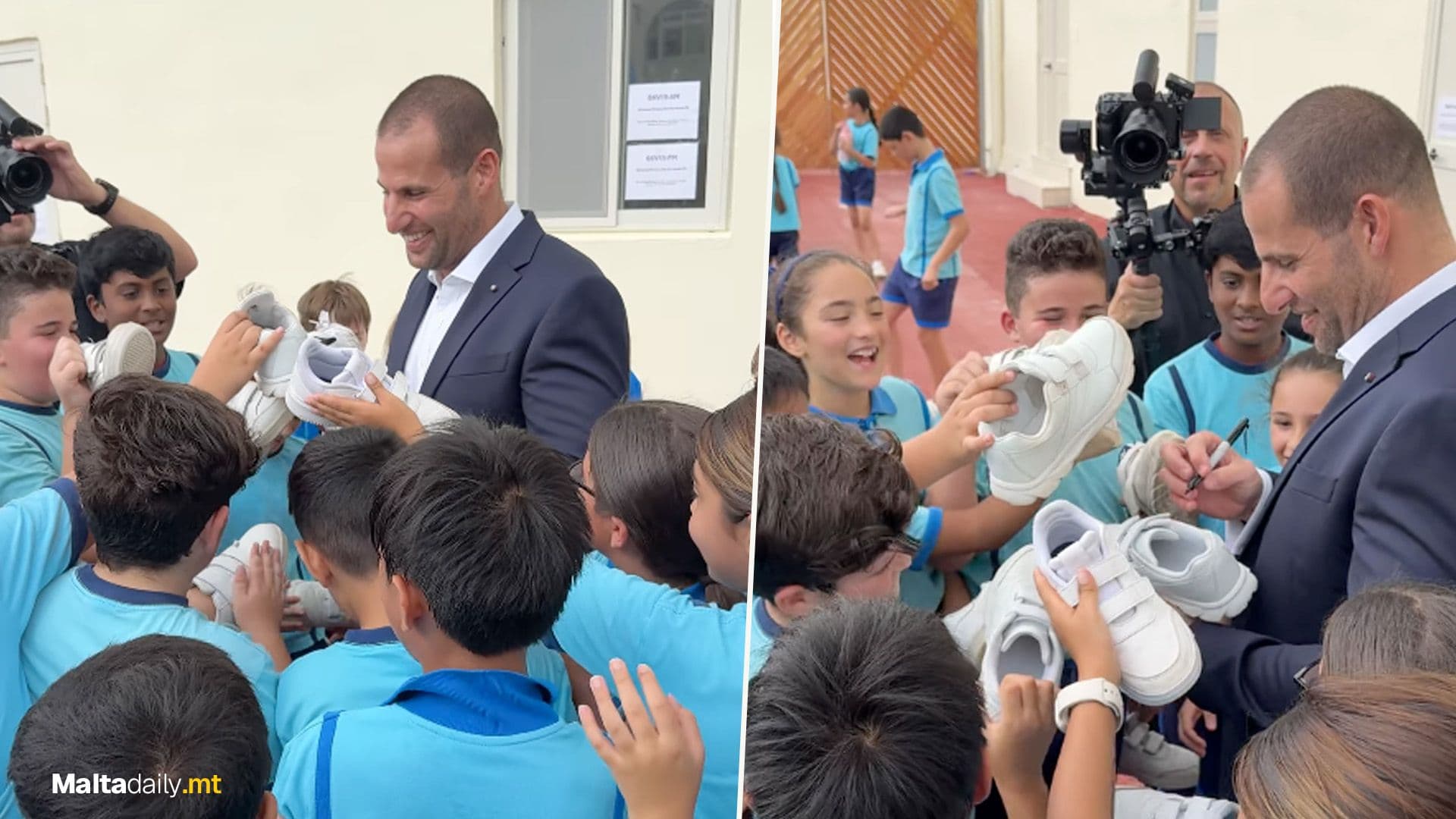 Prime Minister Signs Local Students’ Shoes