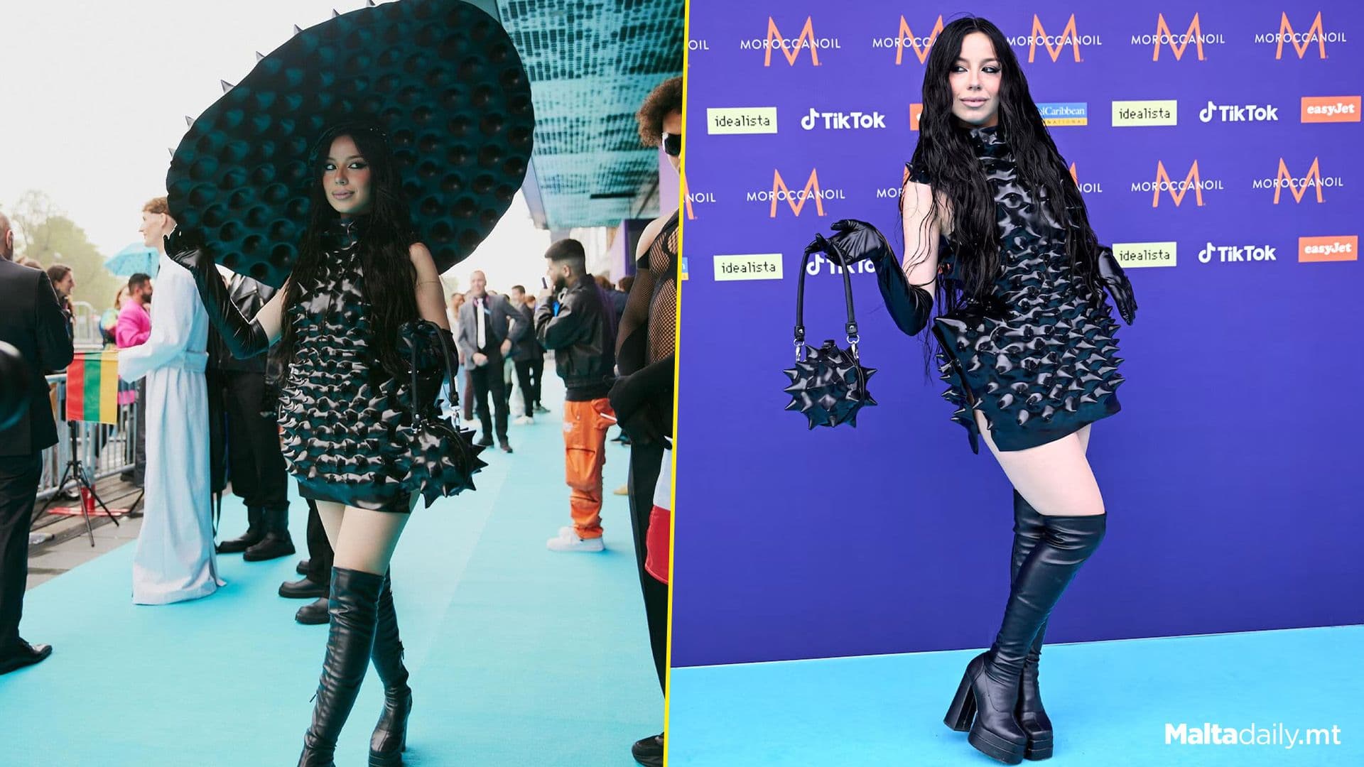 Sarah Bonnici At Eurovision Turquoise Carpet With Unique Look