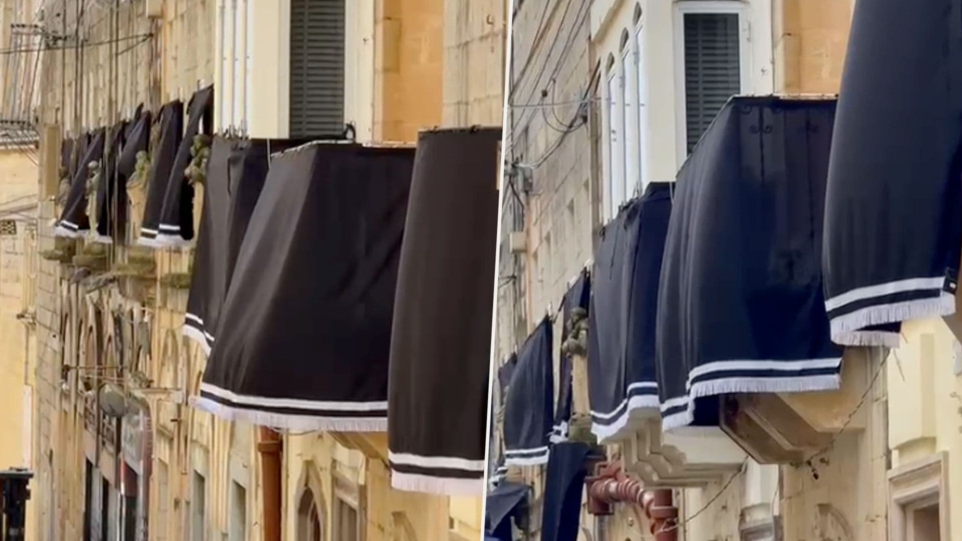 Over 100 Facades Decorated With Black Drapes In Rabat For Good Friday