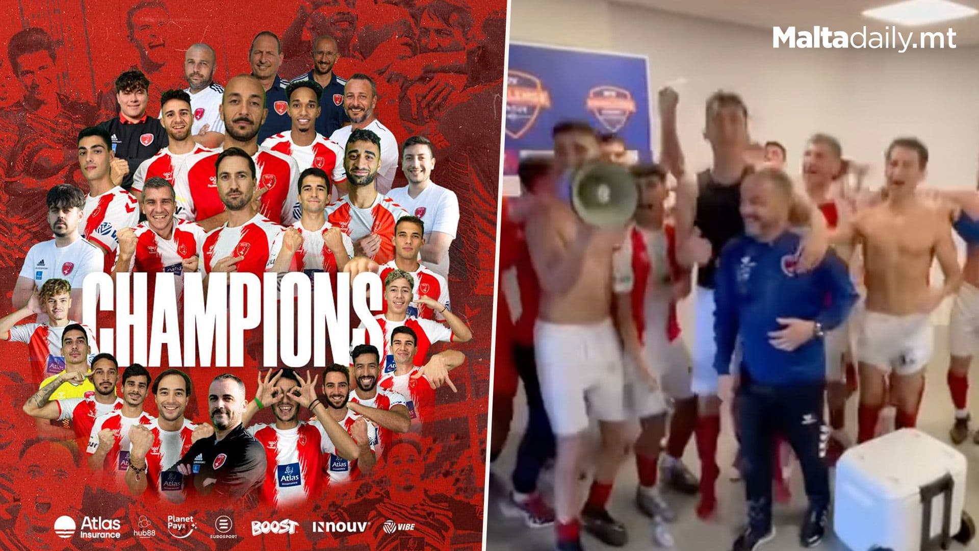 Melita FC Team Celebrate Victory During Coach Interview