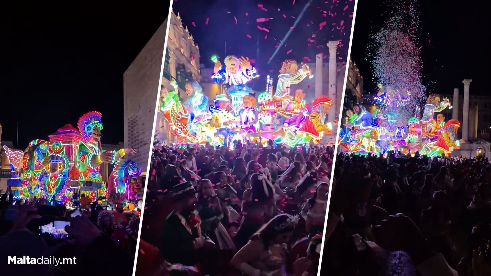 Watch: Carnival Floats Illuminate Valletta