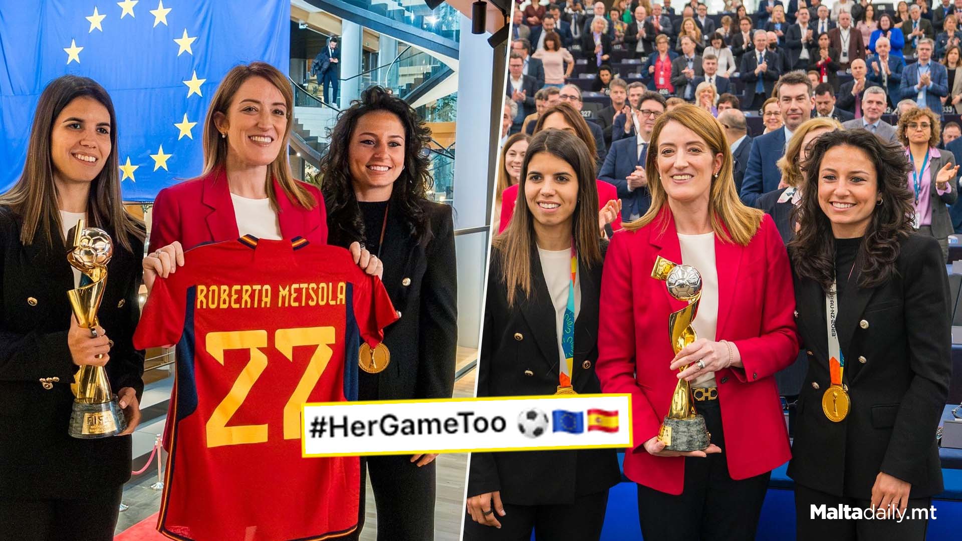 Roberta Metsola Welcomes Spanish Champions To EU Parliament