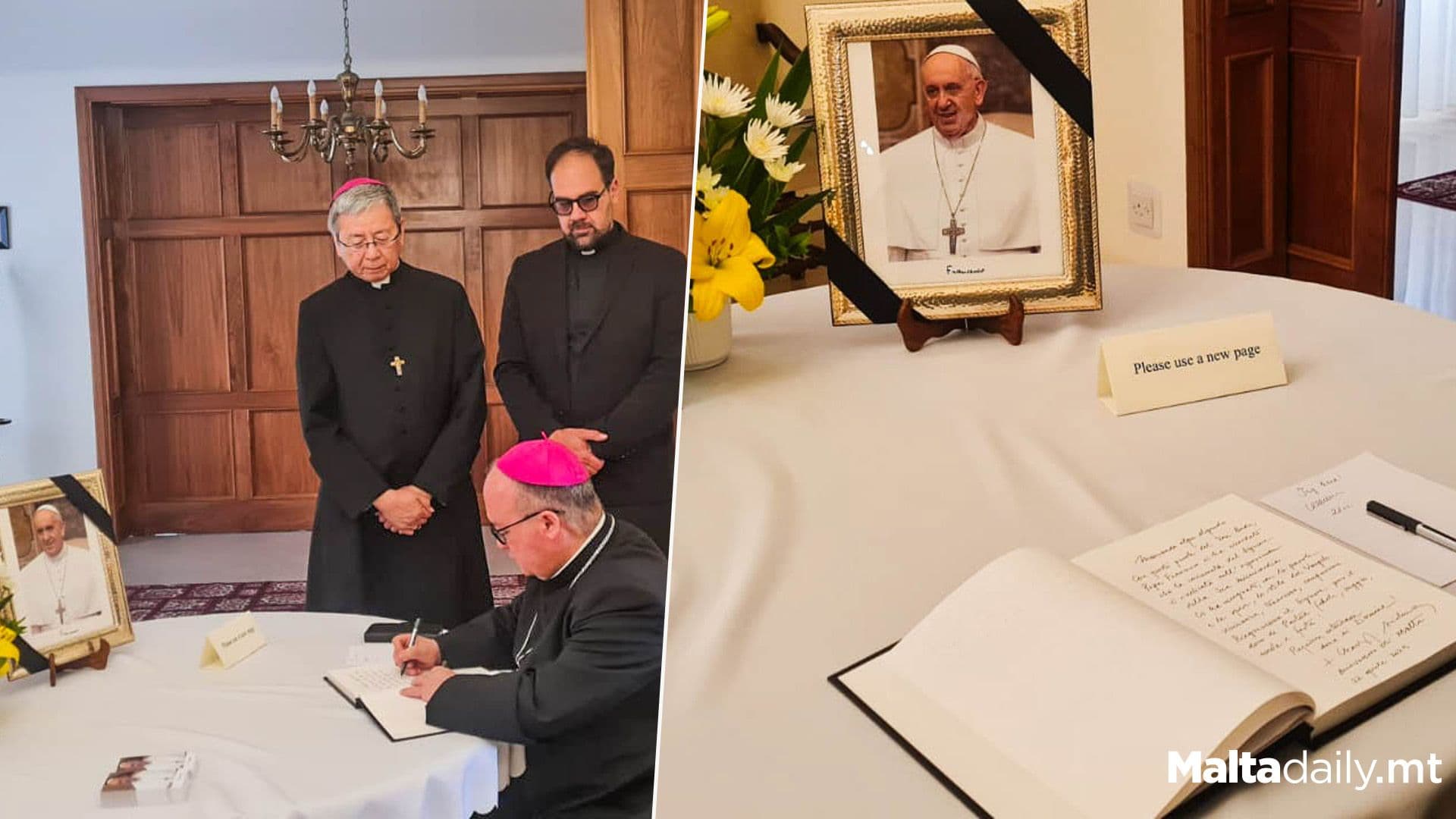 Archbishop Charles Scicluna Signs Book Of Condolences For Pope Francis