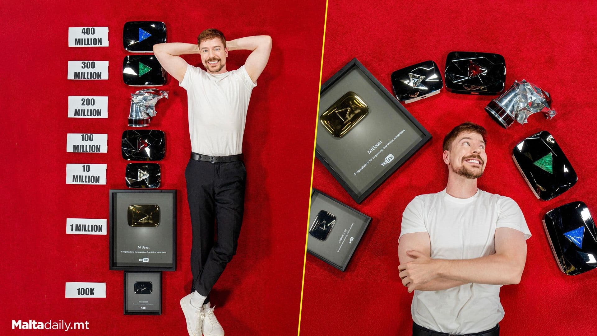 Mr Beast Poses With All YouTube Play Buttons